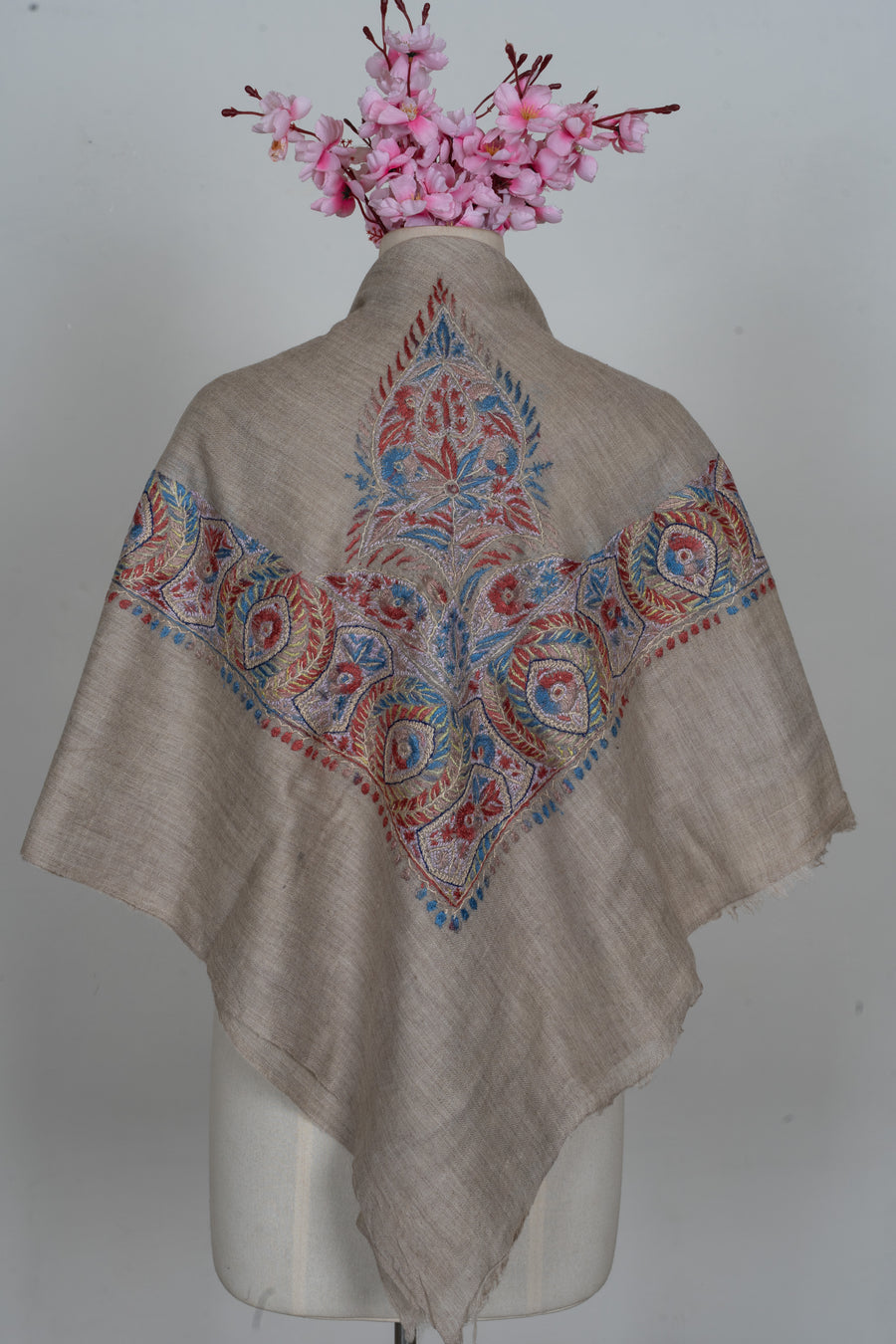 Crimson Fern Cashmere Rumal — Sozni Hand Embroidered