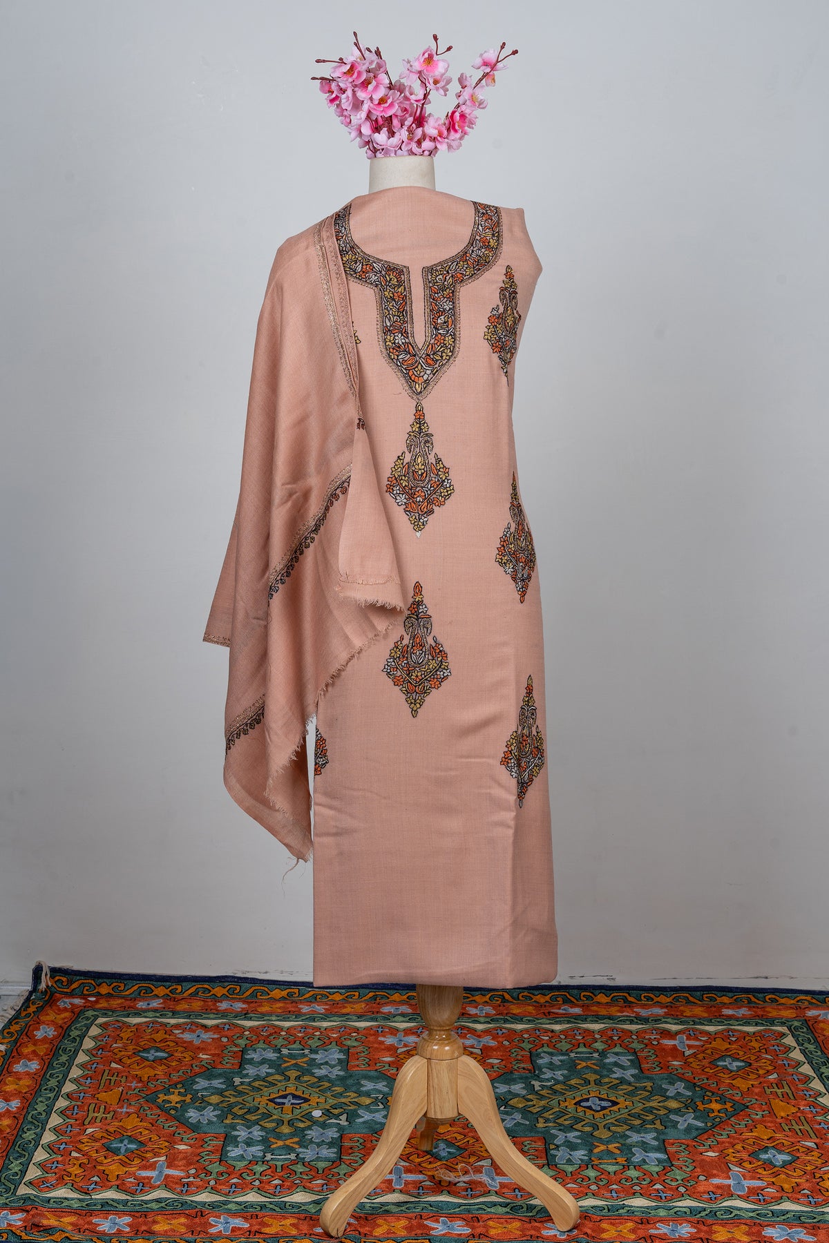 Soft Peach Sozni Hand Embroidered Suit