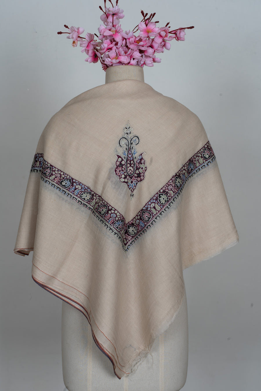 Plum Ivory Cashmere Rumal — Sozni Hand Embroidered