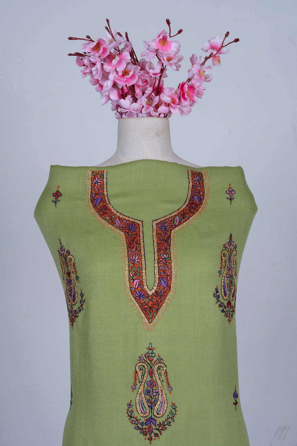 Olive Charm Sozni Hand Embroidered Suit