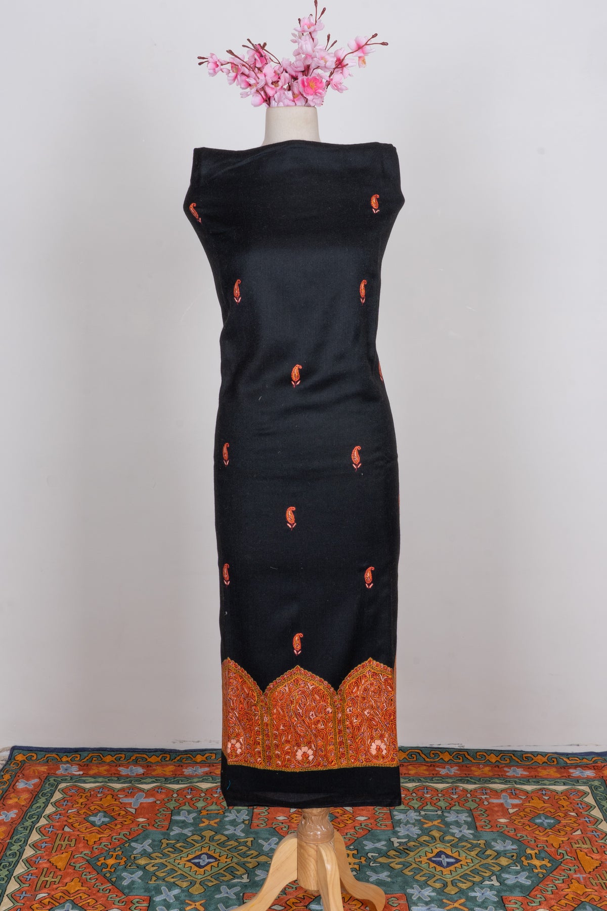 Midnight Noir Sozni Embroidered Suit in Wool Blend