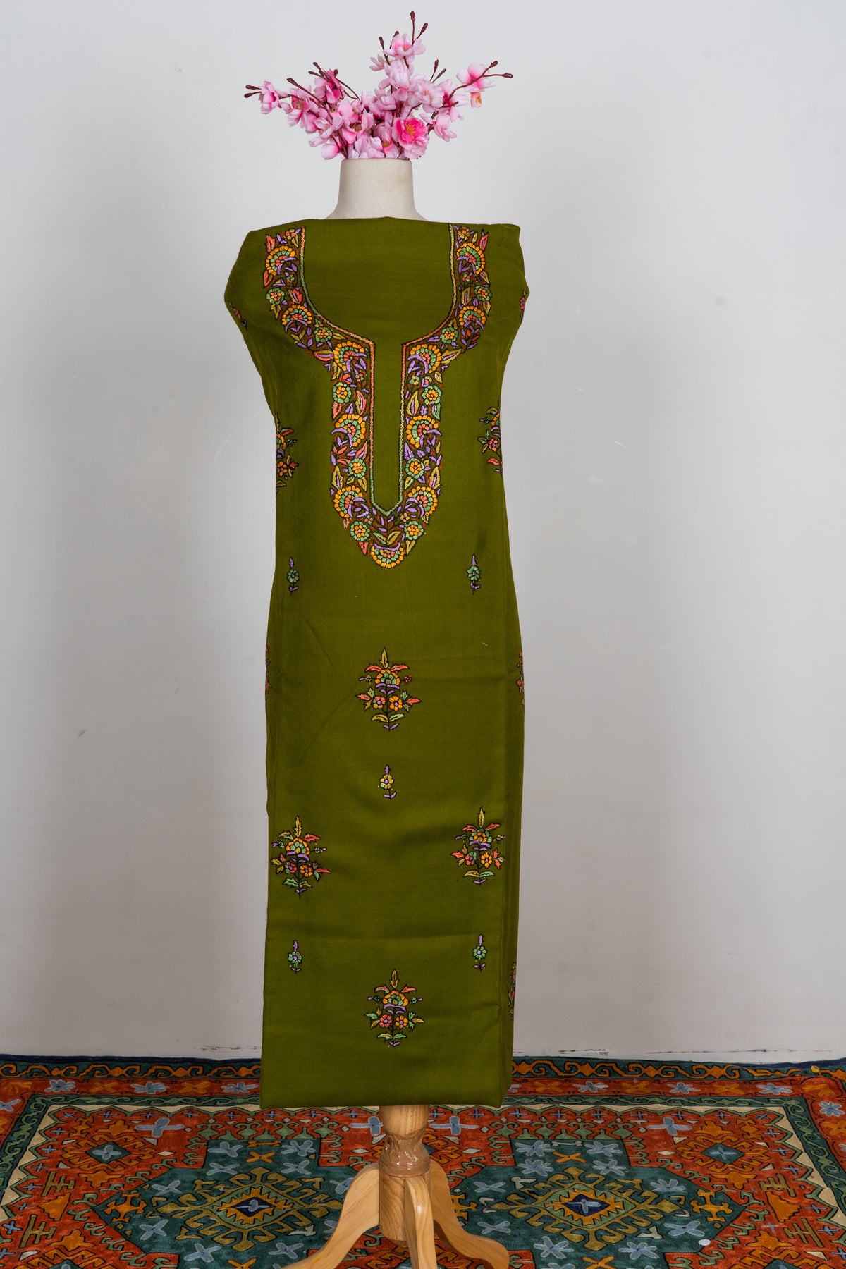 Verdant Bloom Sozni Embroidered Suit in Wool Blend