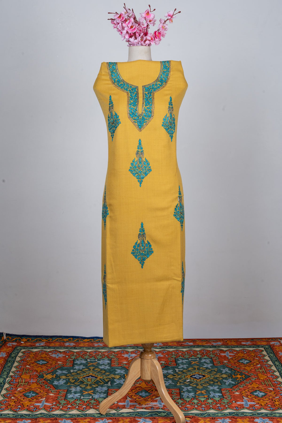 Saffron Bloom Sozni Hand Embroidered Suit