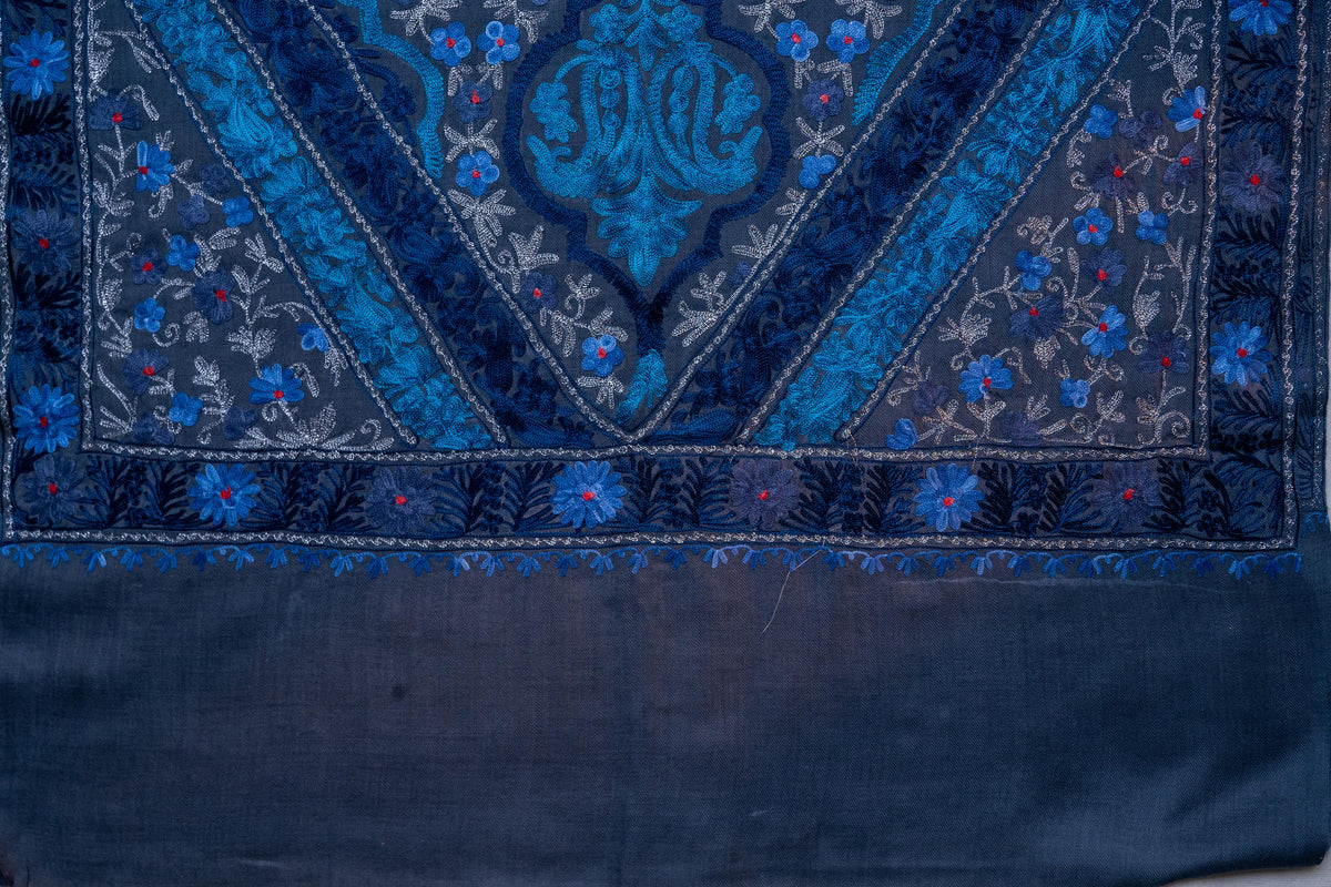 Ocean Dreams Merino Wool Stole with Vibrant Aari Embroidery