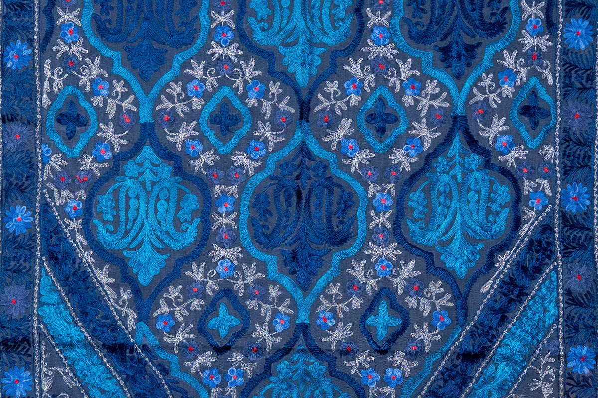 Ocean Dreams Merino Wool Stole with Vibrant Aari Embroidery