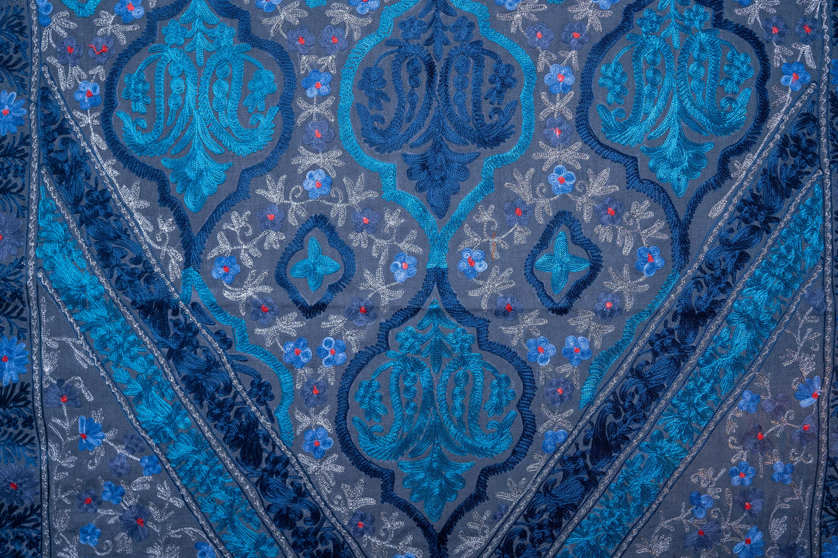Ocean Dreams Merino Wool Stole with Vibrant Aari Embroidery