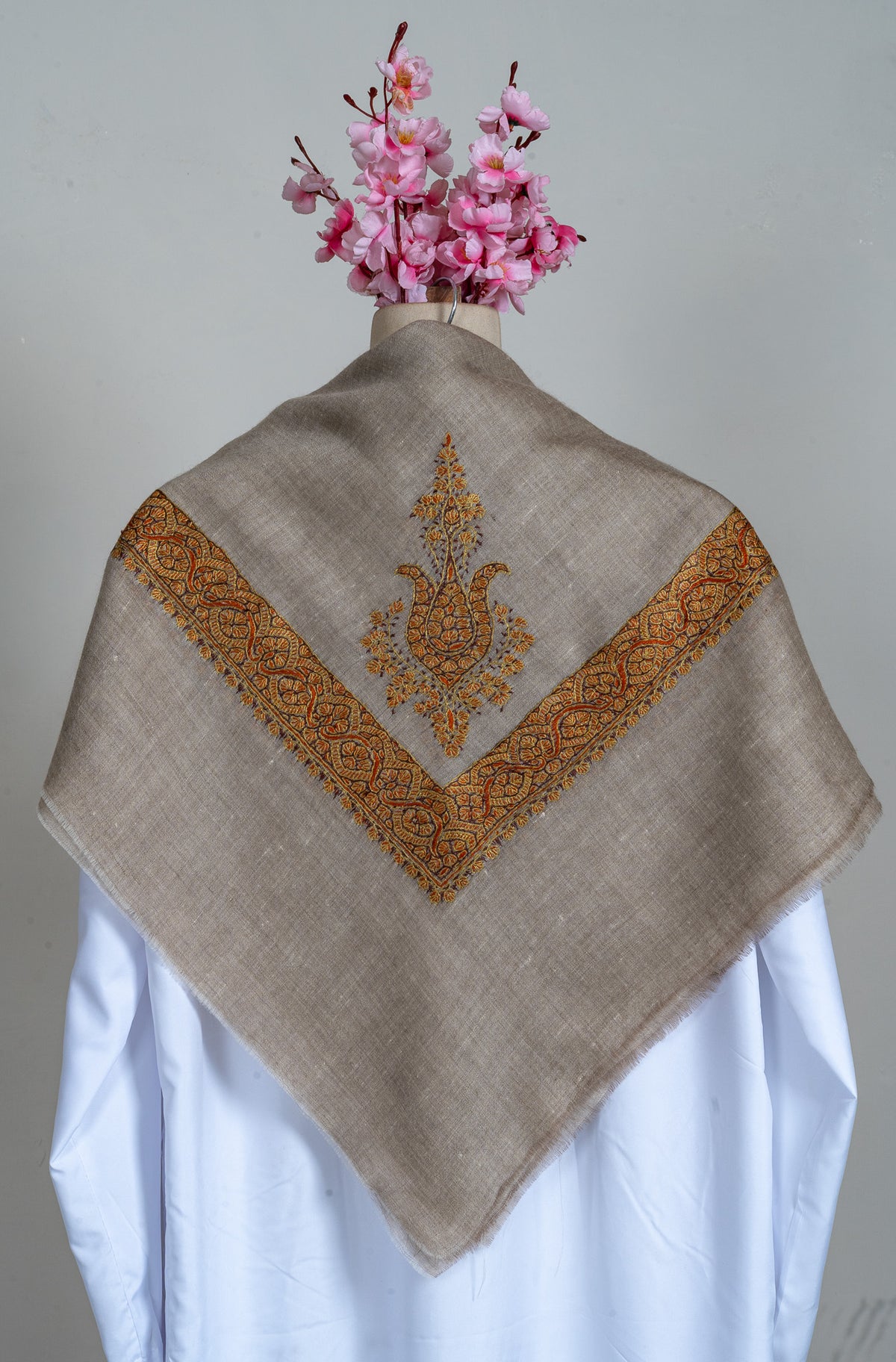 Amber Drift Rumal — Cashmere Sozni Hand Embroidered