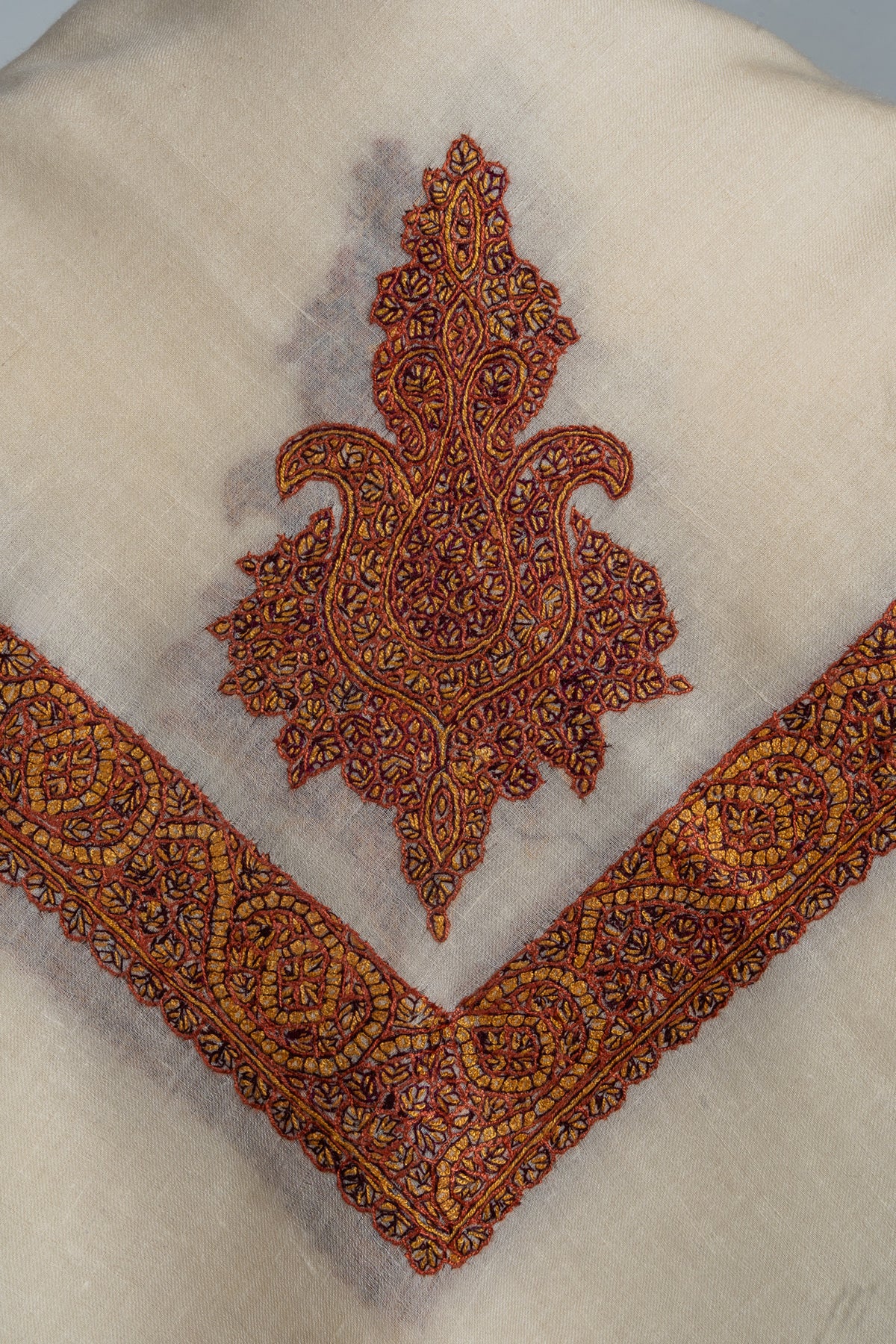 Burnished Rust Rumal — Cashmere Sozni Hand Embroidered
