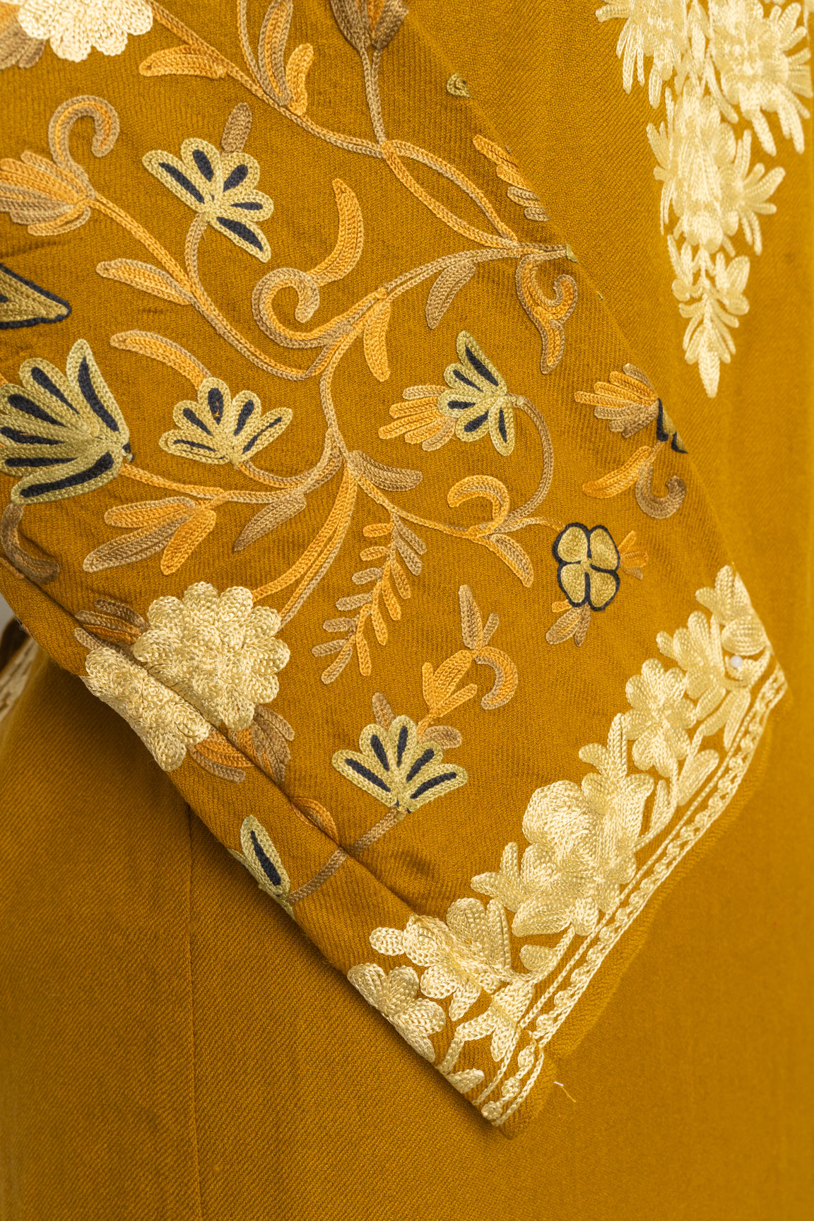 Regal Amber Heavily Embroidered Kashmiri Pheran