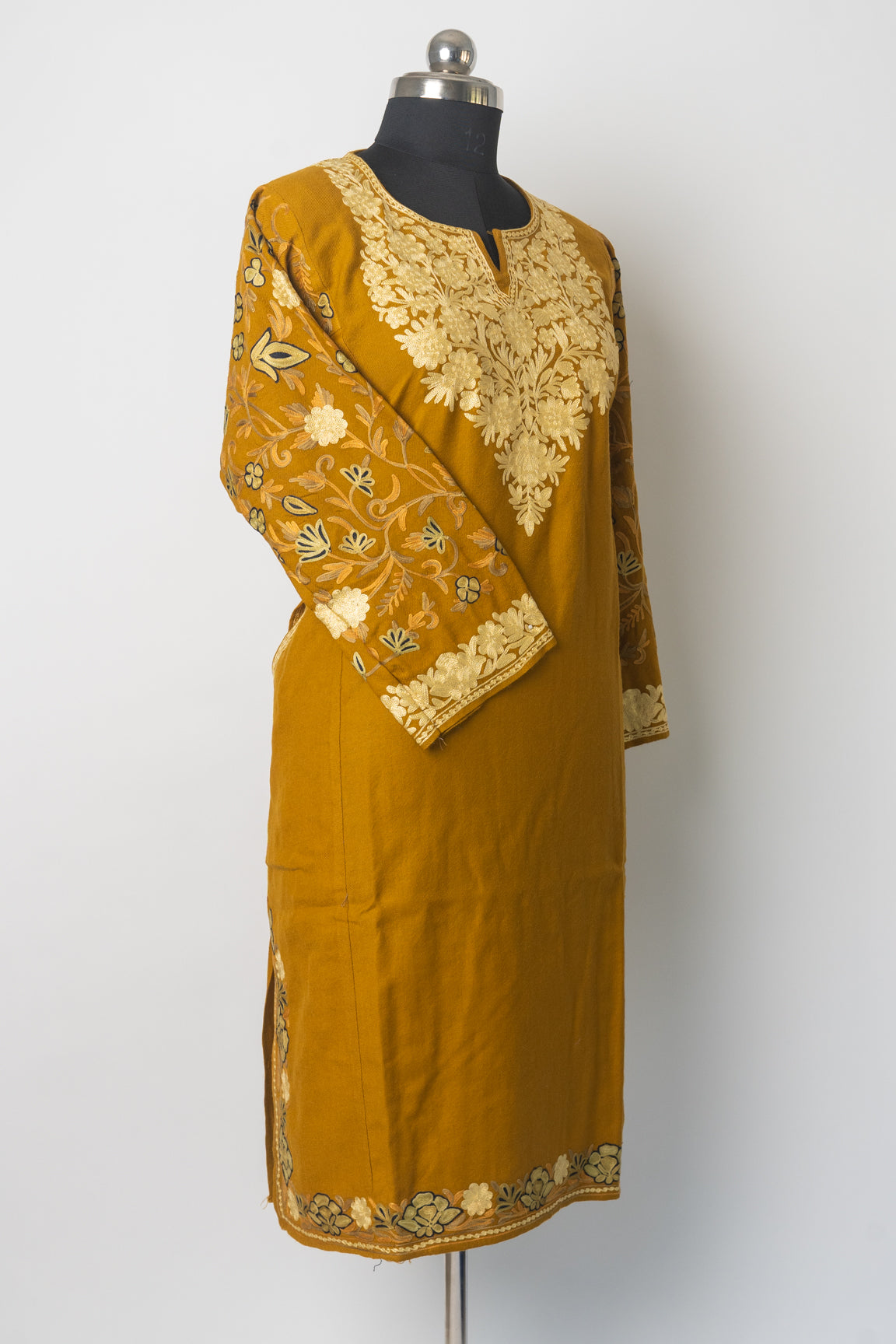 Regal Amber Heavily Embroidered Kashmiri Pheran