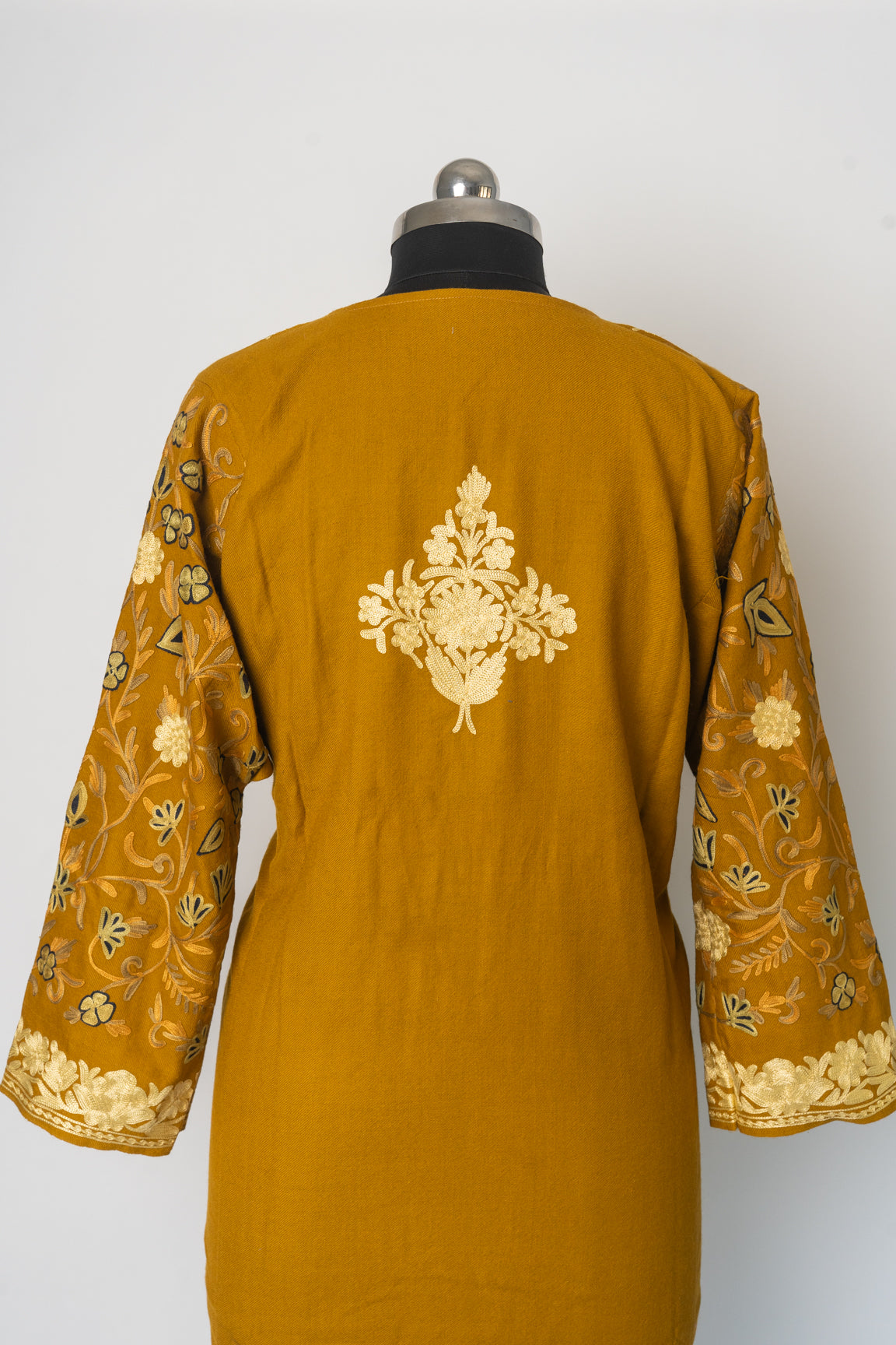 Regal Amber Heavily Embroidered Kashmiri Pheran