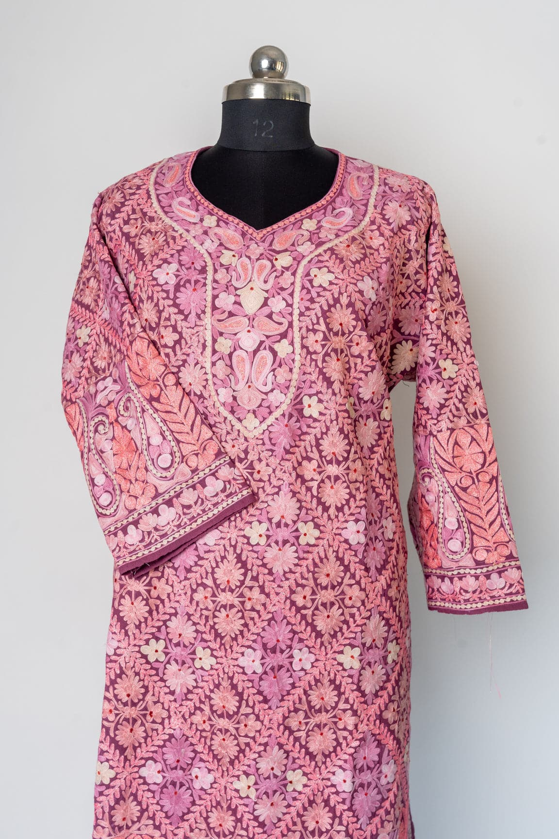 Blush Bloom Heavily Embroidered Kashmiri Pheran