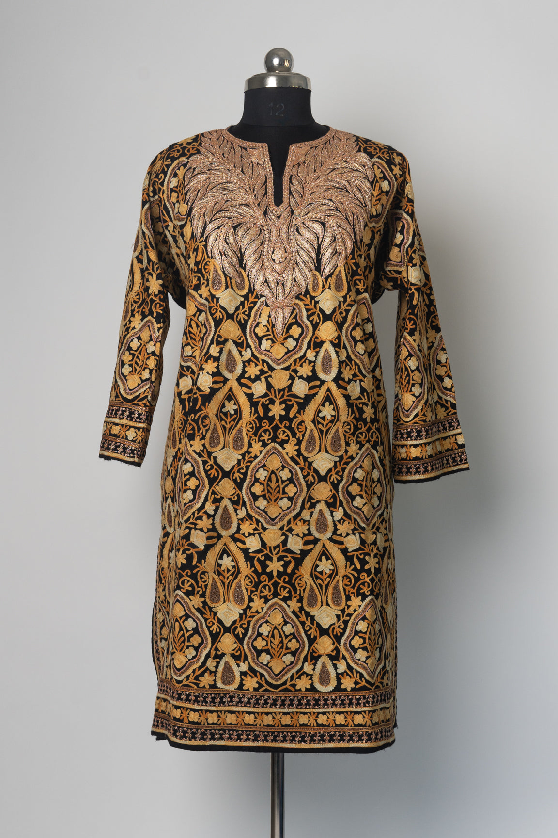 Majestic Ebony Kashmiri Pheran with Tilla & Aari Embroidery