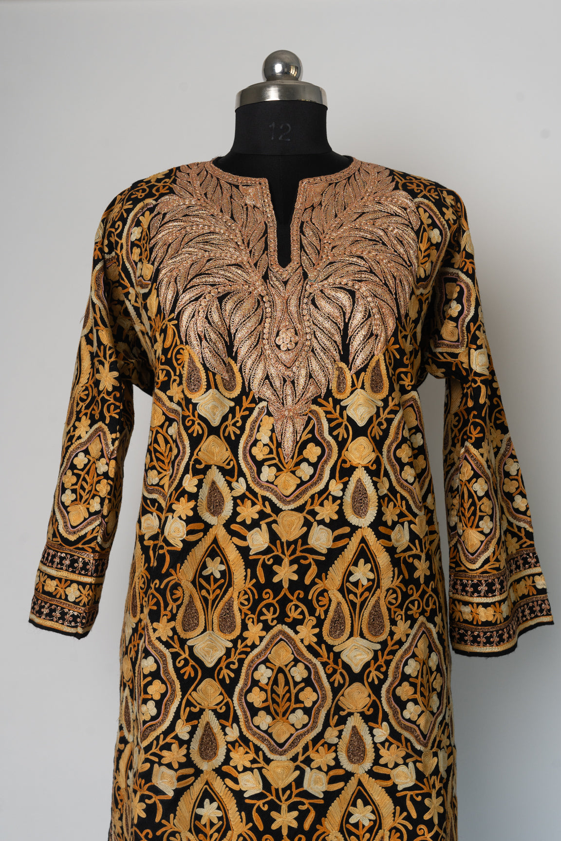 Majestic Ebony Kashmiri Pheran with Tilla & Aari Embroidery