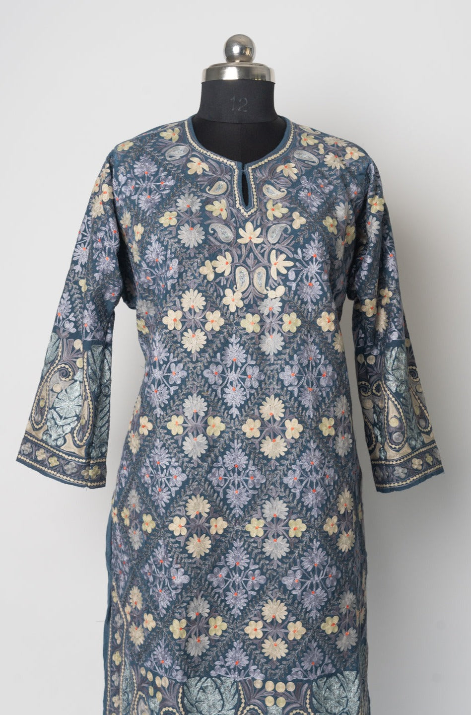 Twilight Blossom Kashmiri Pheran with Aari Embroidery