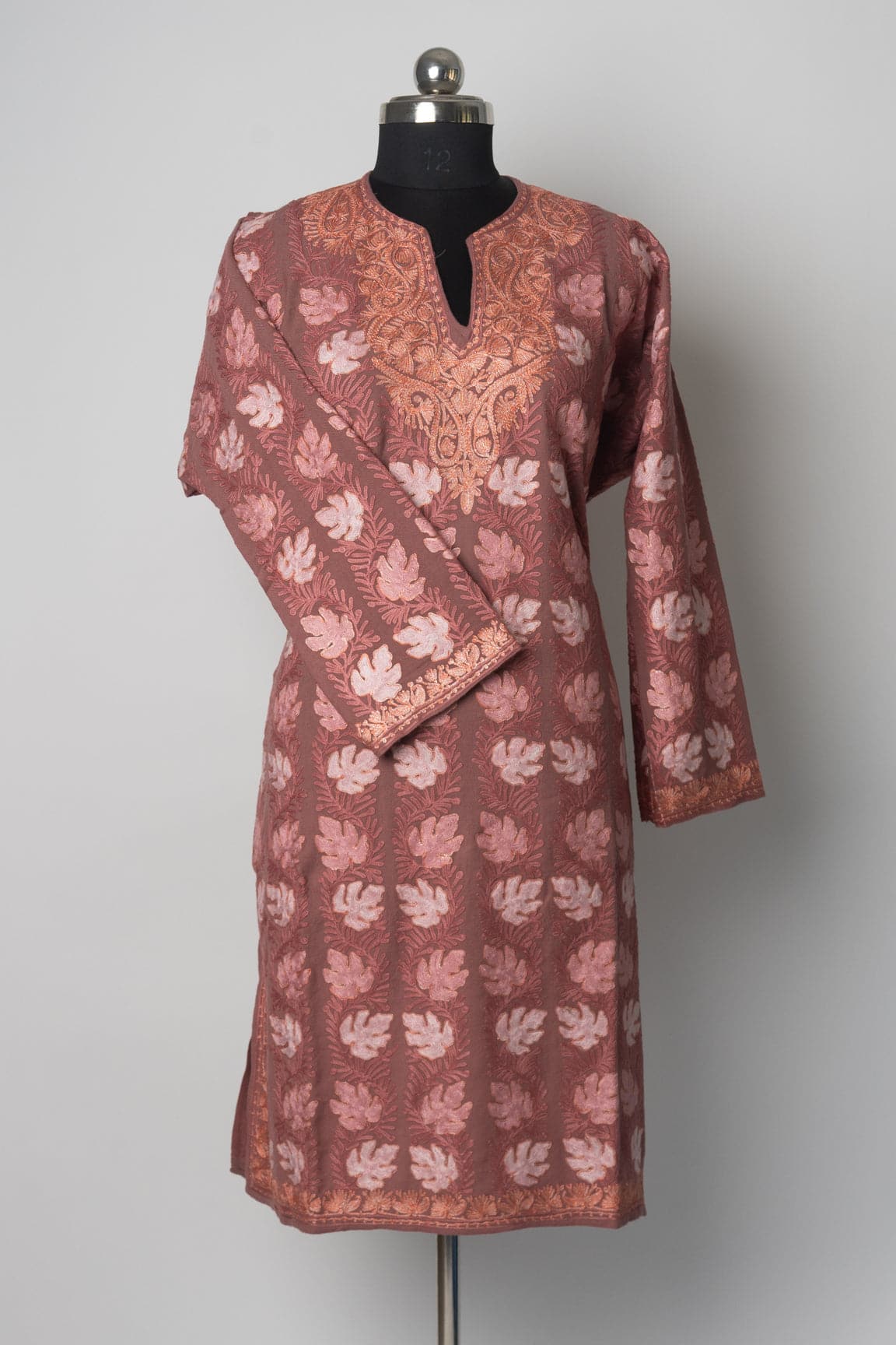 Dusky Rose Kashmiri Pheran with Aari Embroidery