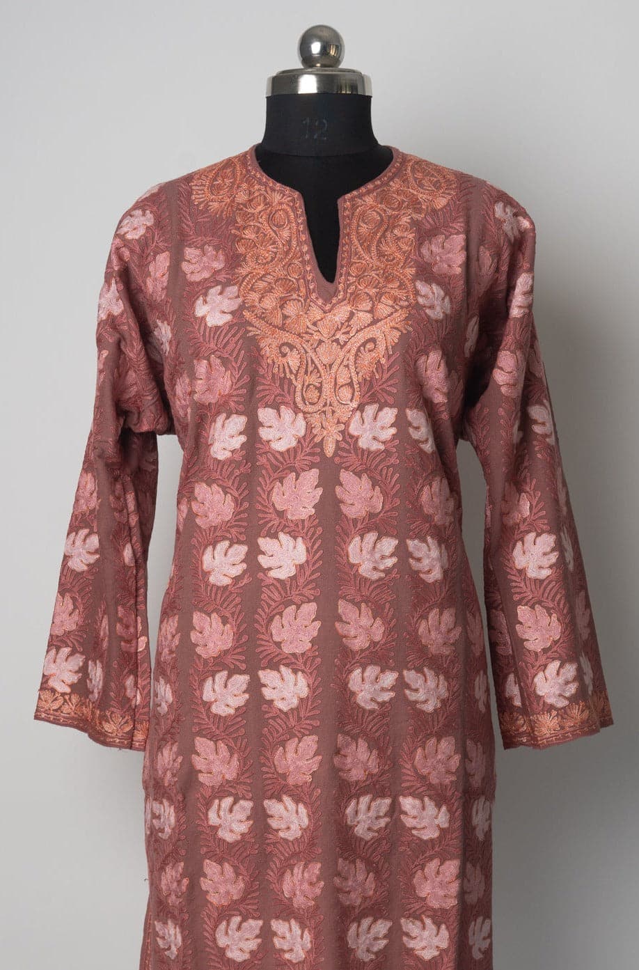 Dusky Rose Kashmiri Pheran with Aari Embroidery