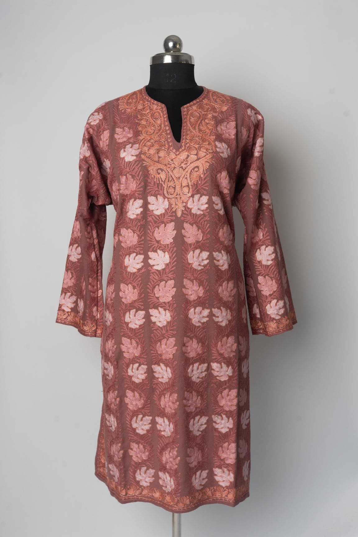 Dusky Rose Kashmiri Pheran with Aari Embroidery