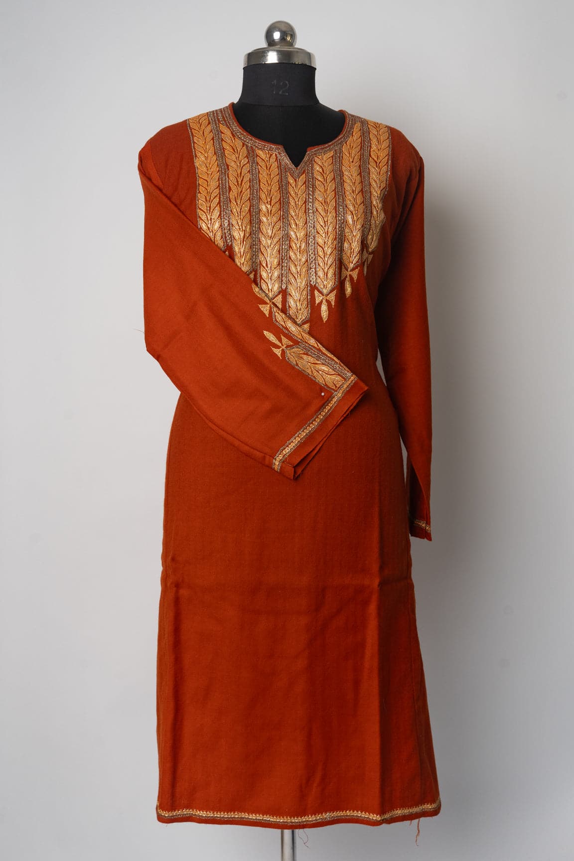 Autumn Flame Kashmiri Pheran with Tilla Embroidery