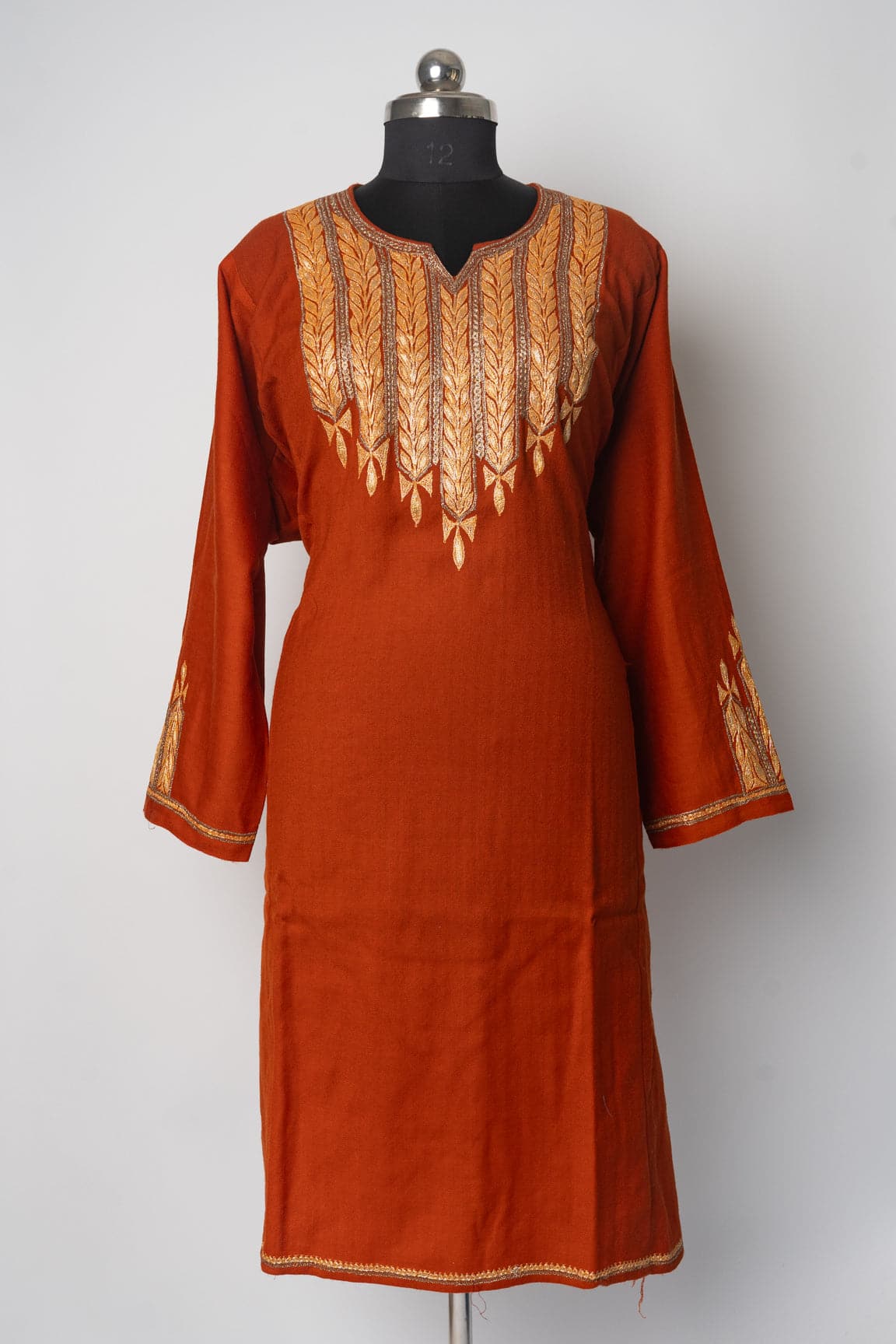 Autumn Flame Kashmiri Pheran with Tilla Embroidery