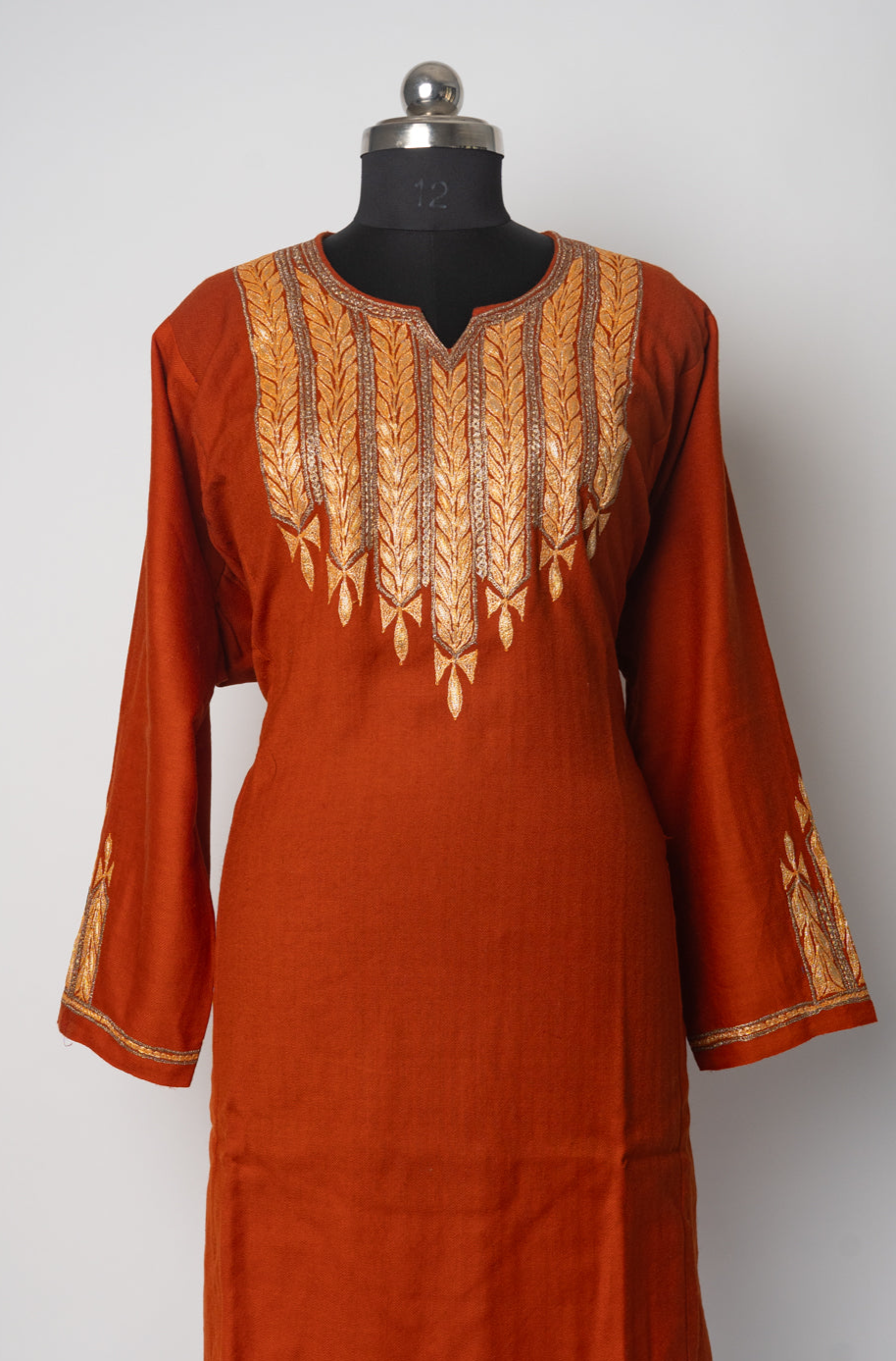 Autumn Flame Kashmiri Pheran with Tilla Embroidery