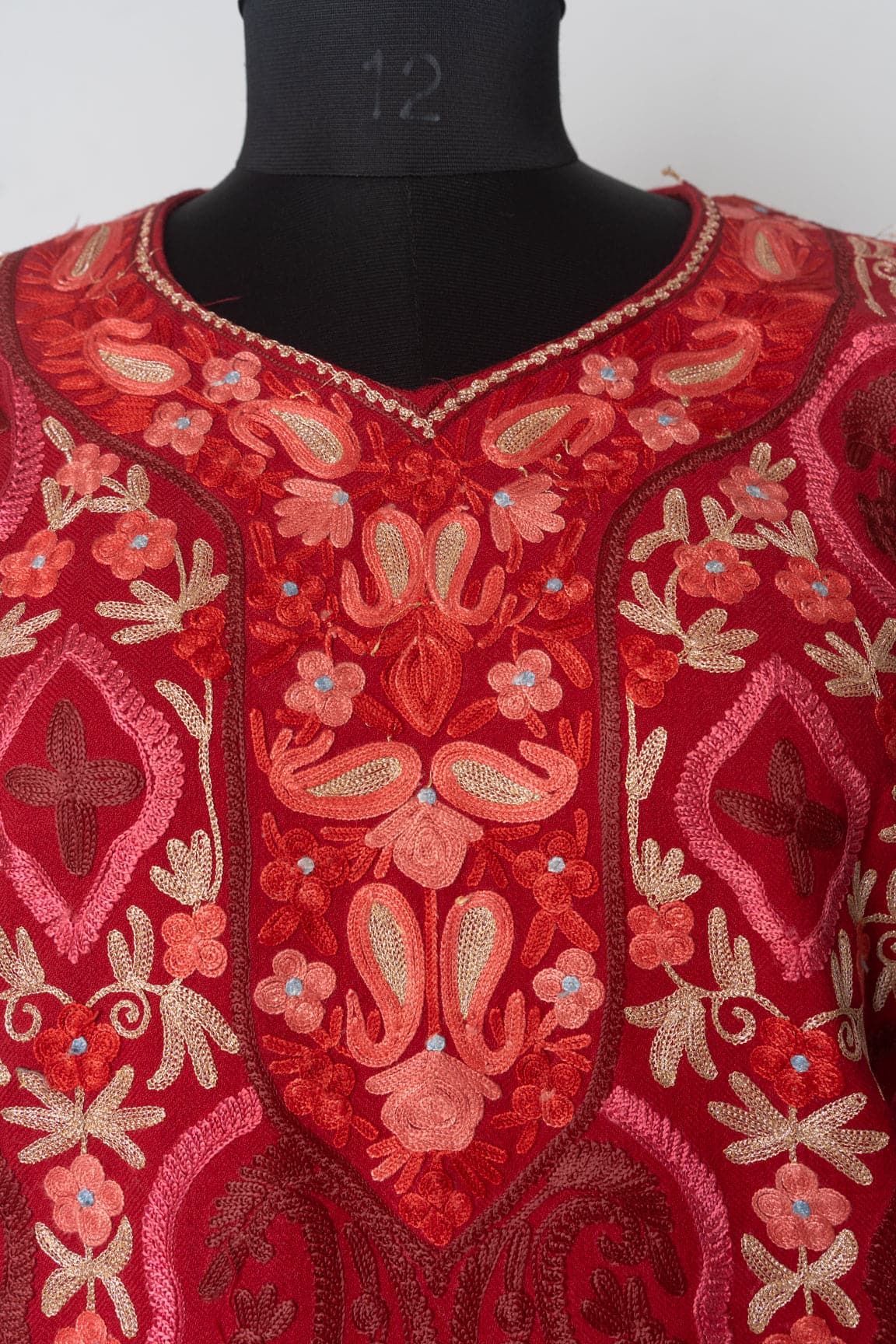 Crimson Radiance Kashmiri Pheran with Aari Embroidery