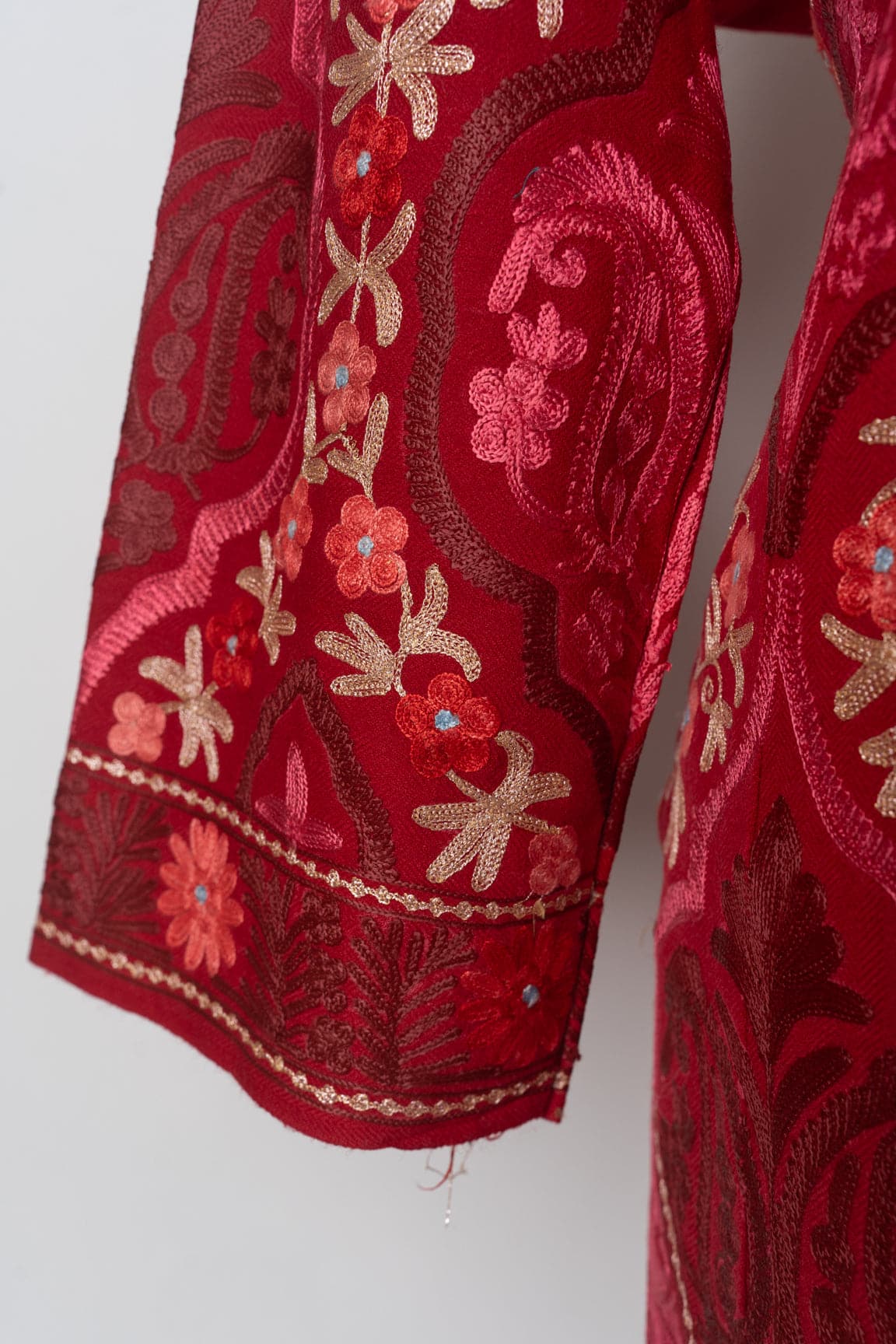 Crimson Radiance Kashmiri Pheran with Aari Embroidery