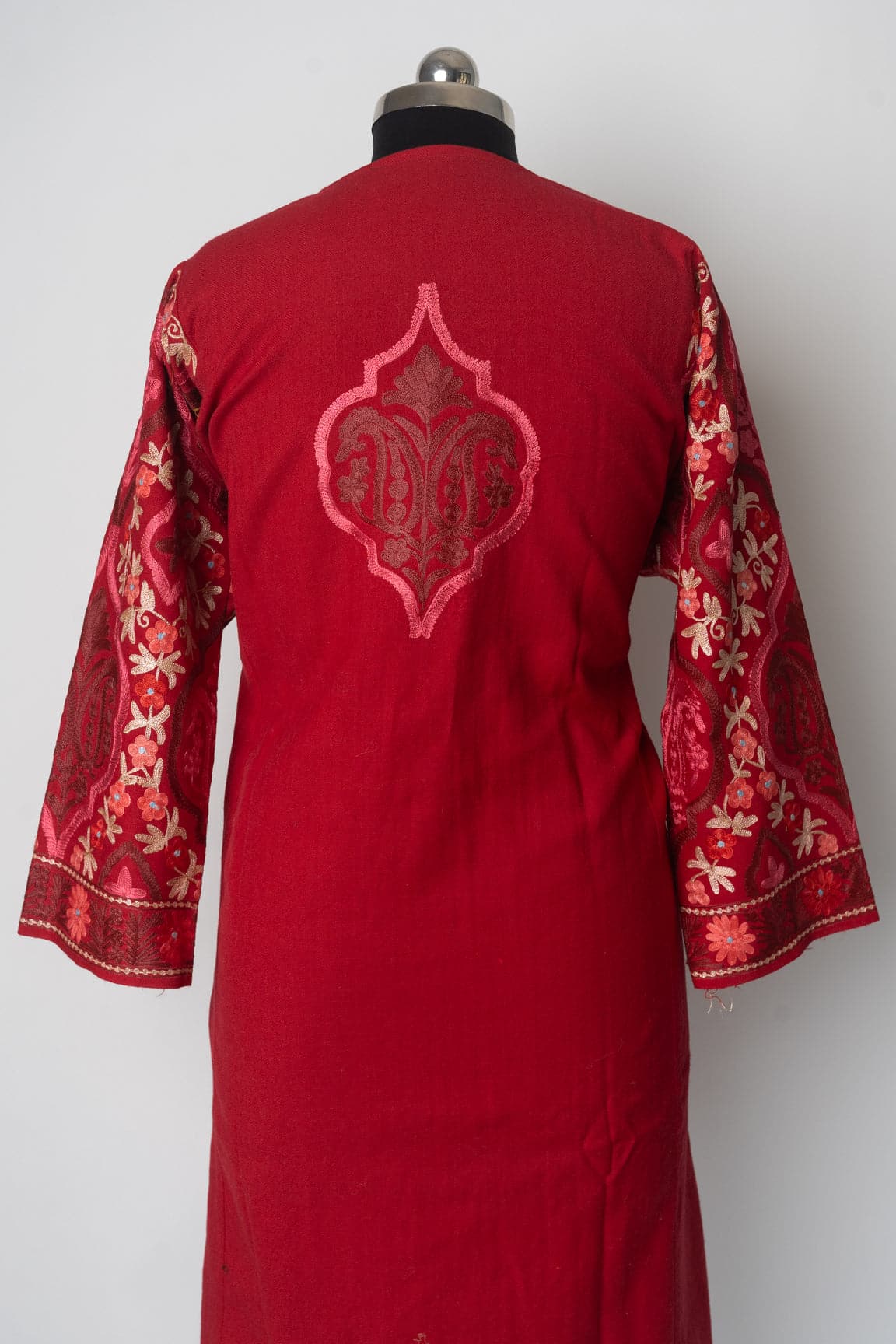 Crimson Radiance Kashmiri Pheran with Aari Embroidery