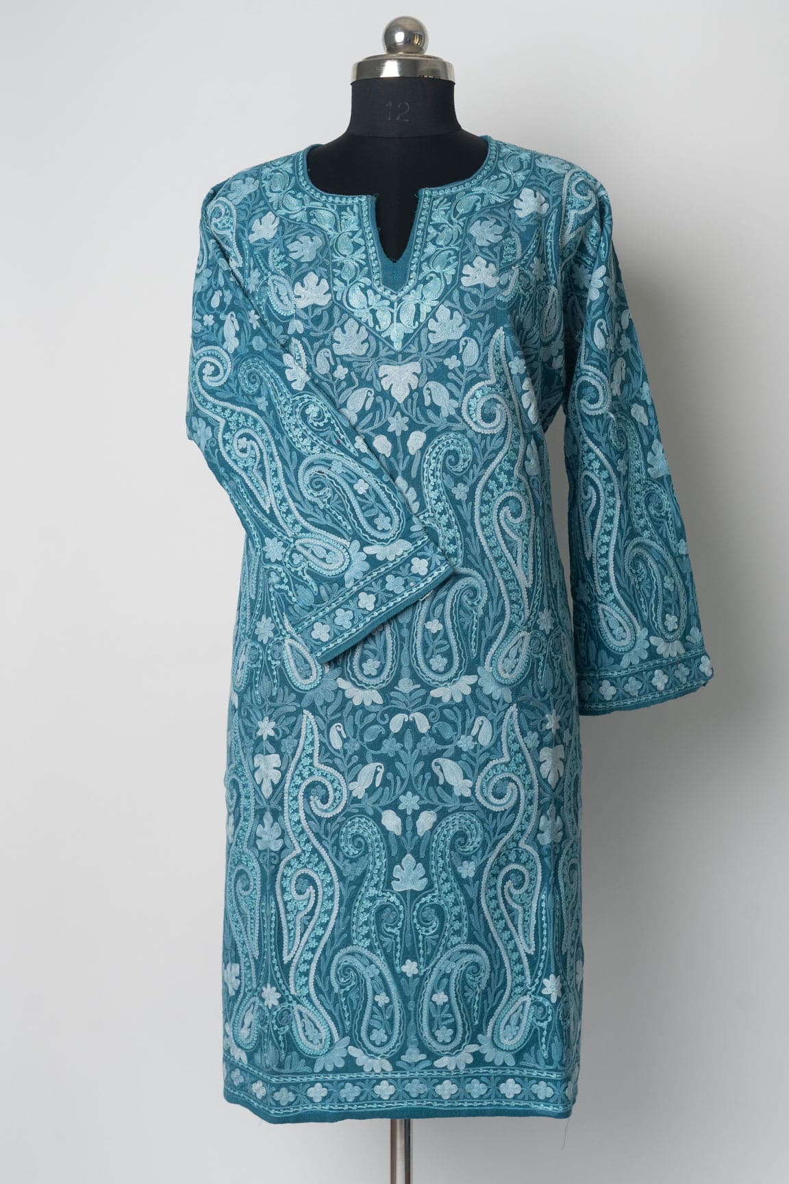 Oceanic Serenity Kashmiri Pheran with Aari Embroidery