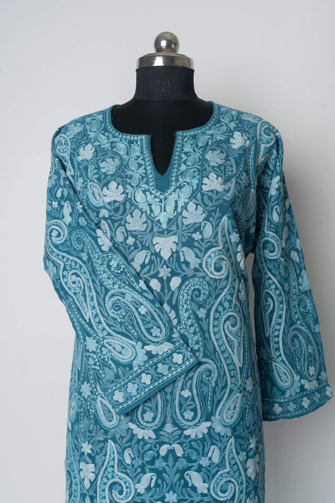Oceanic Serenity Kashmiri Pheran with Aari Embroidery