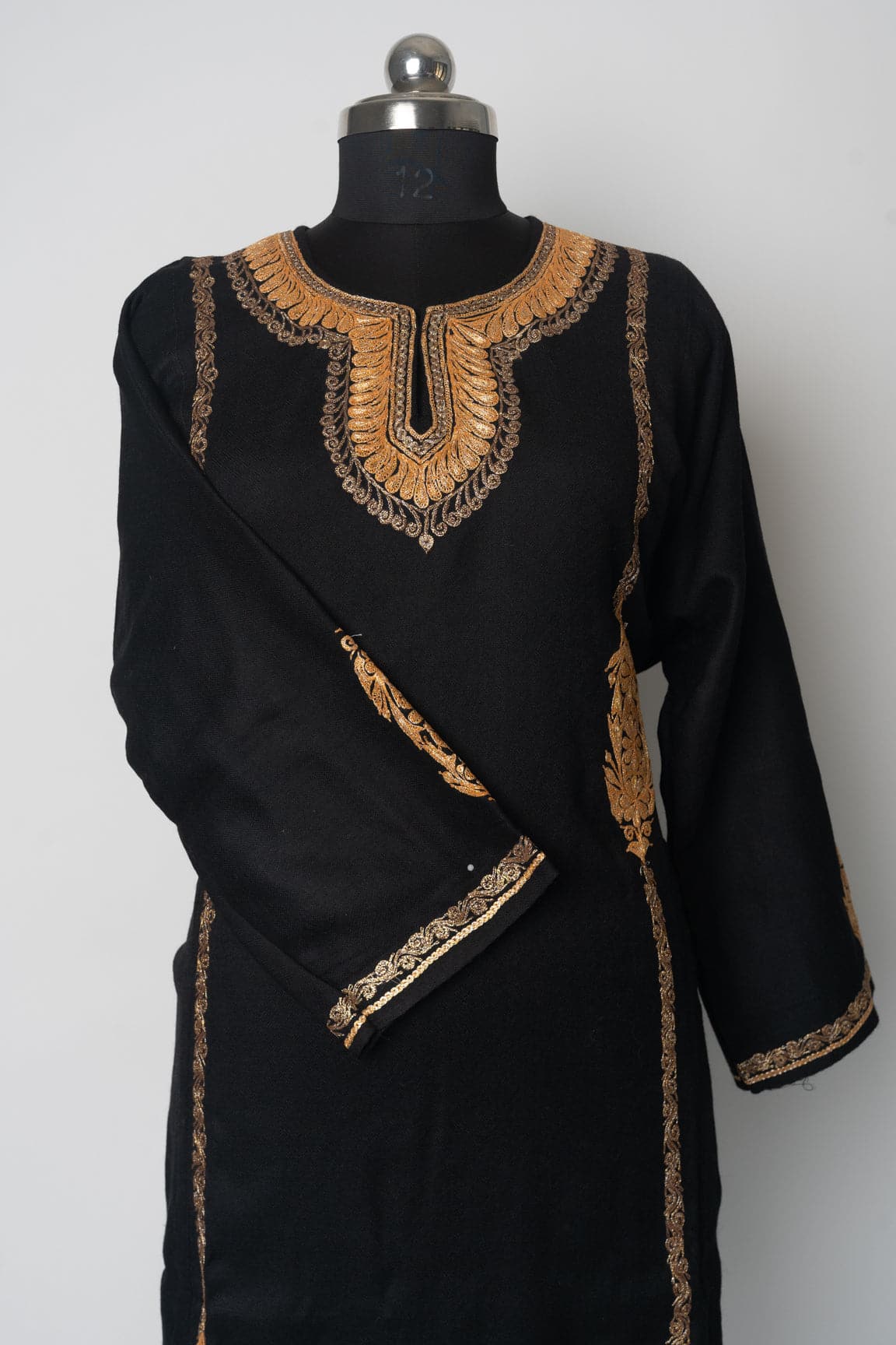 Ebony Elegance Kashmiri Pheran with Tilla Embroidery