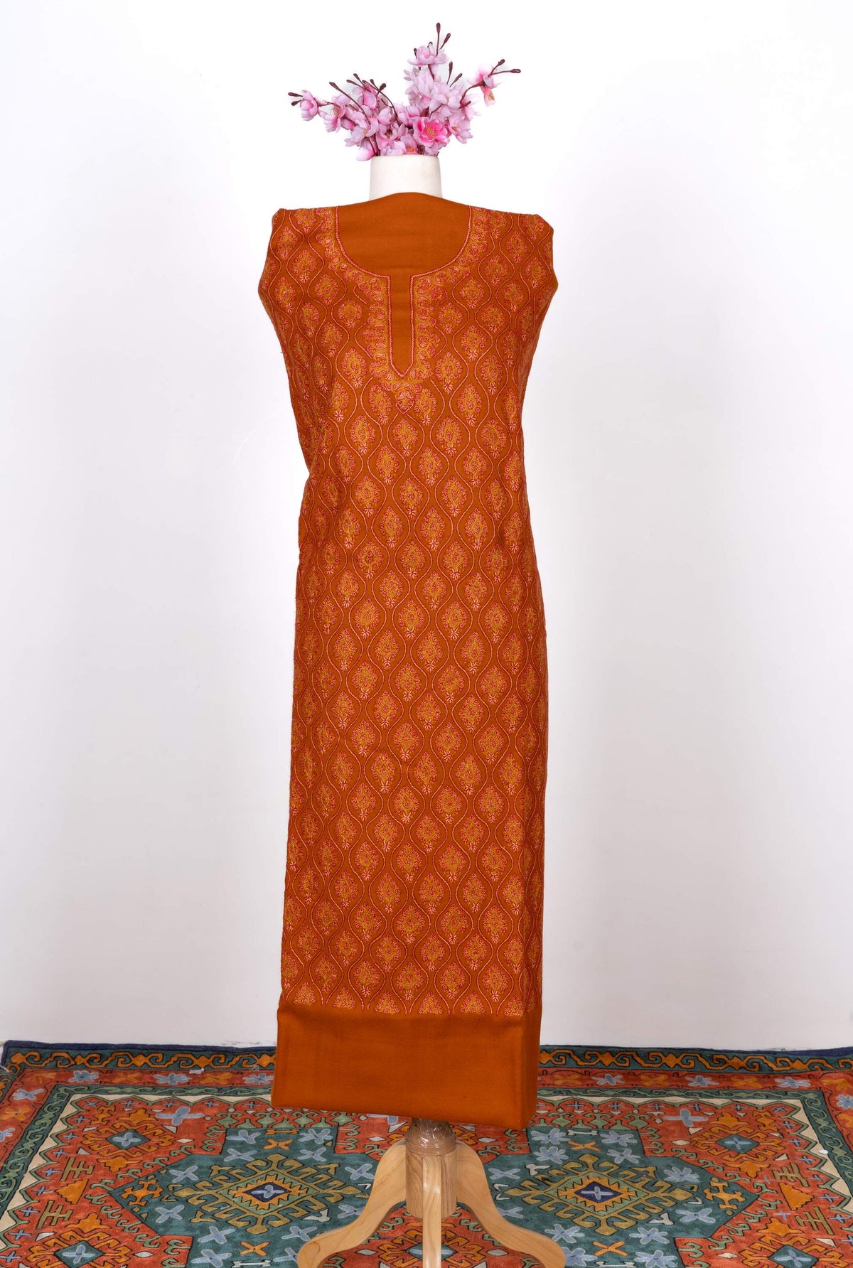 Sozni Hand Embroidered Suit in Fine Merino Wool Amber Glow