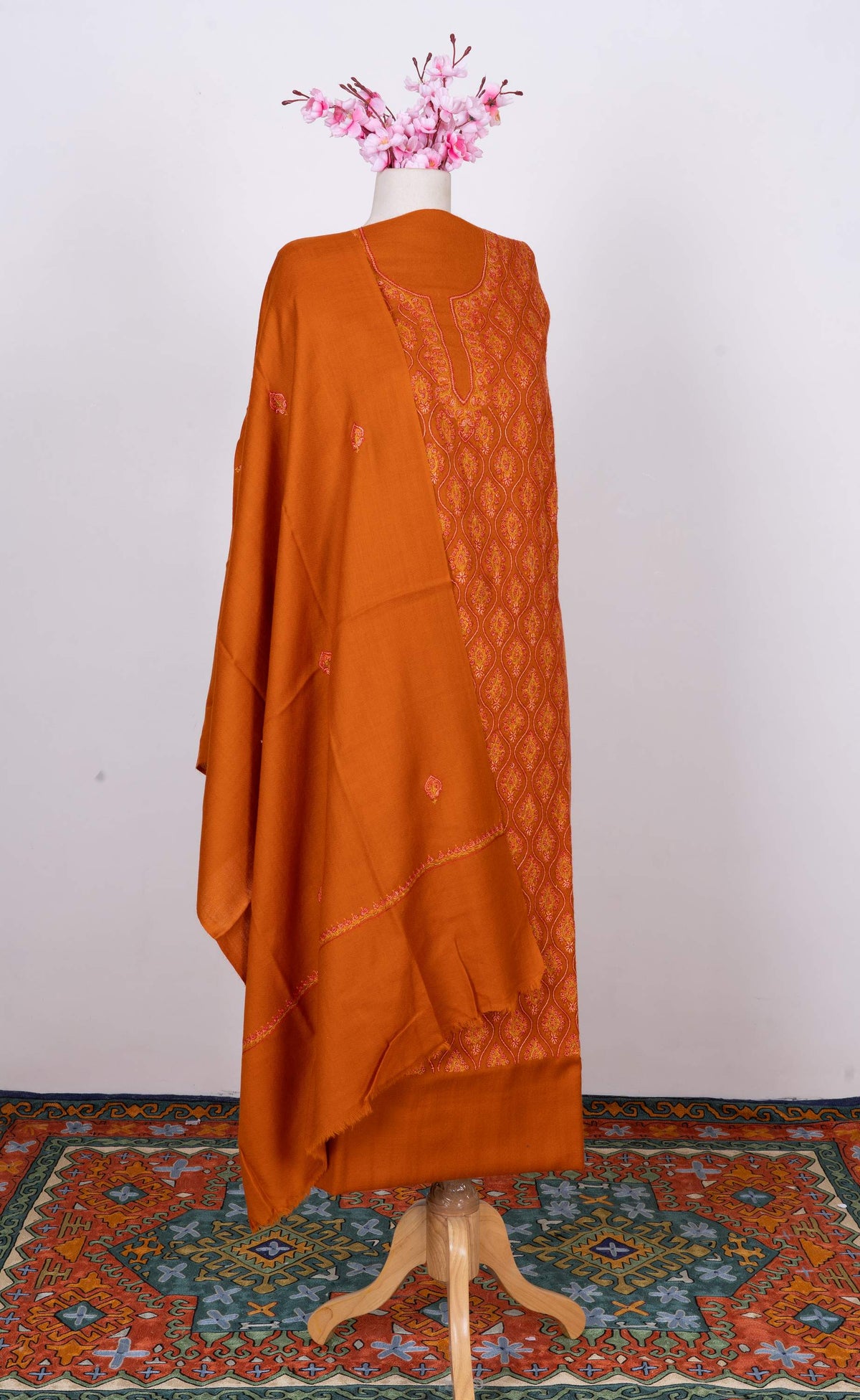 Sozni Hand Embroidered Suit in Fine Merino Wool Amber Glow