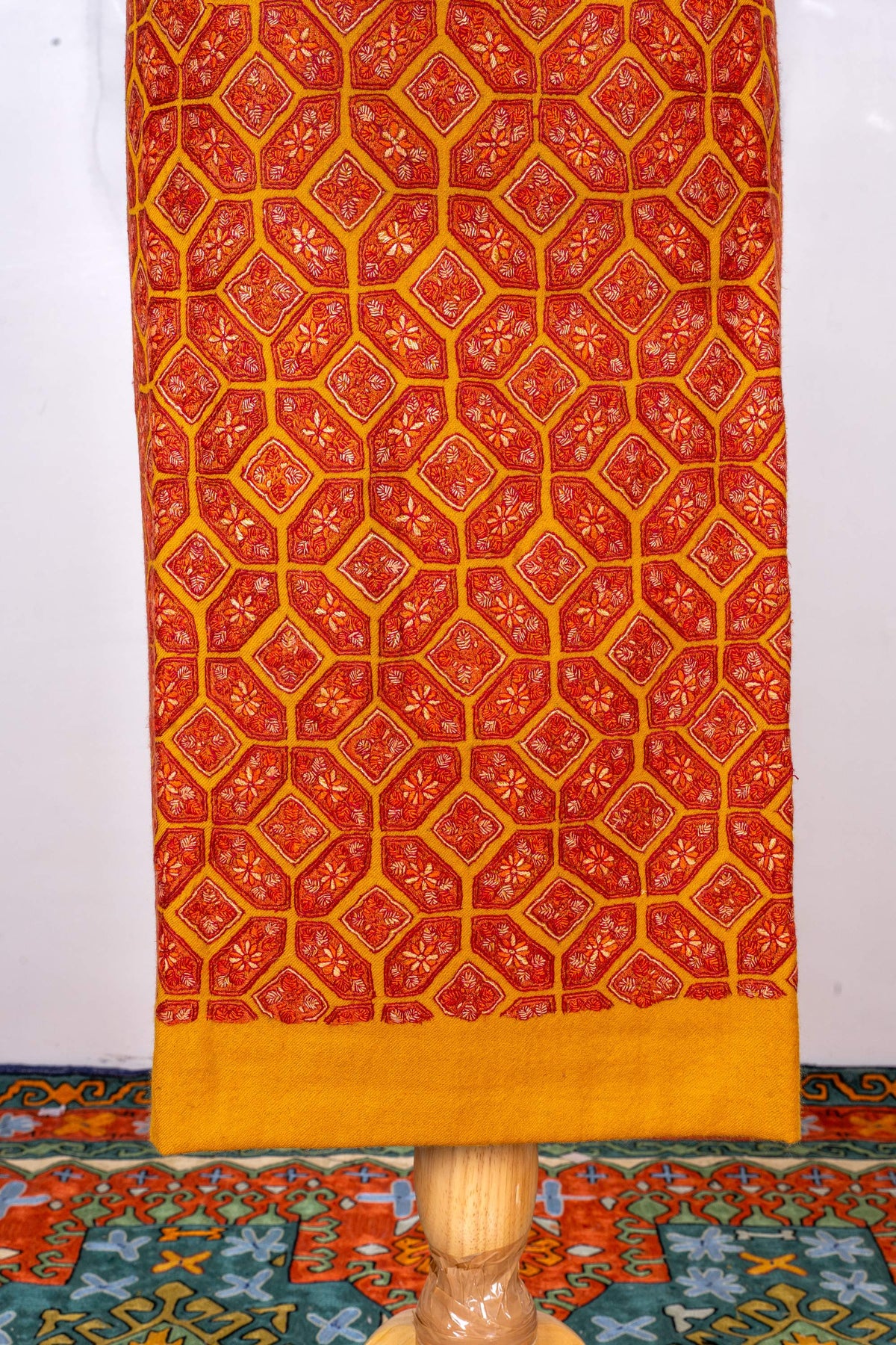 Marigold Mosaic Sozni Hand Embroidered Suit in Fine merino wool