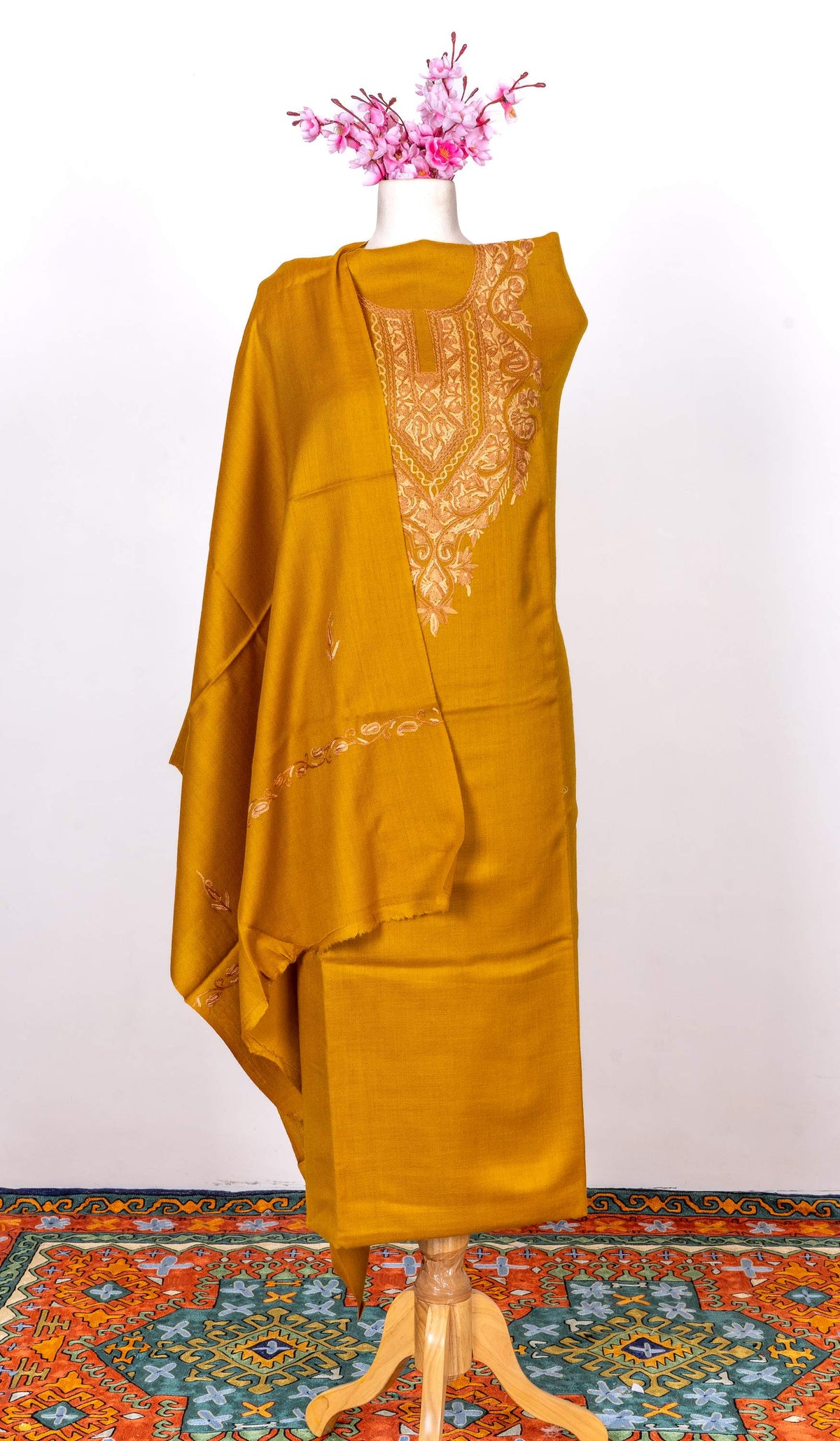Golden Harvest Sozni Hand Embroidered Suit in Fine merino wool