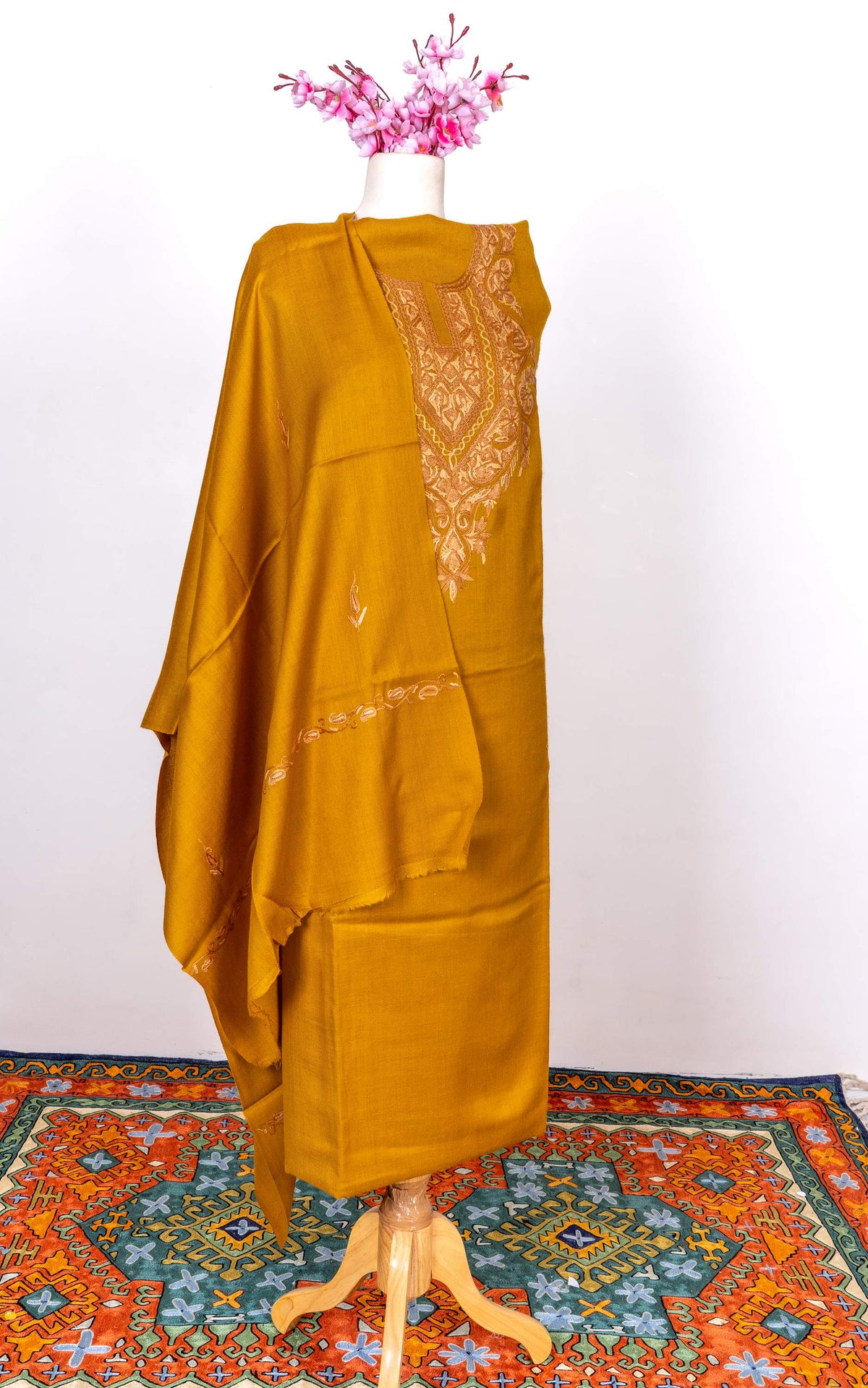 Golden Harvest Sozni Hand Embroidered Suit in Fine merino wool