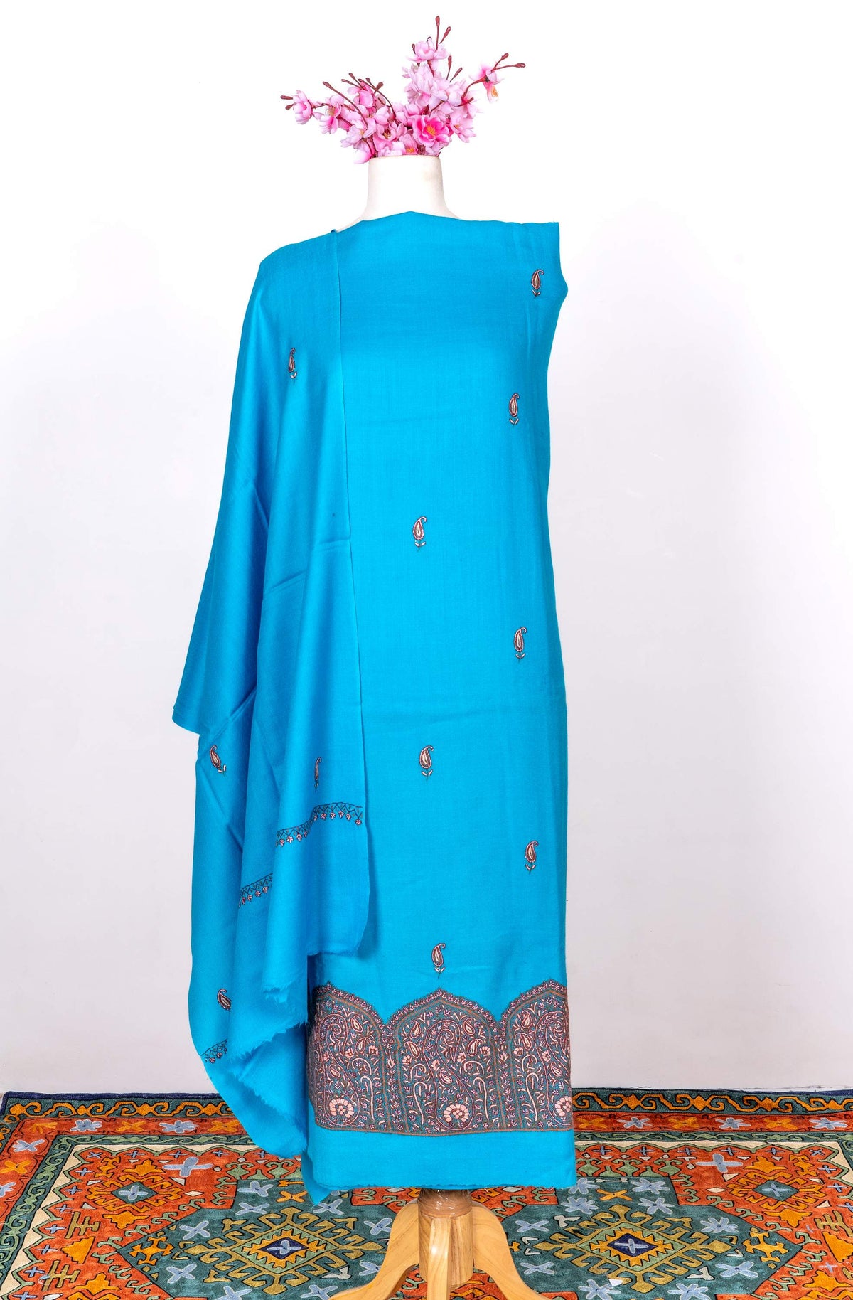 Azure Calm Sozni Hand Embroidered Suit in Fine merino wool