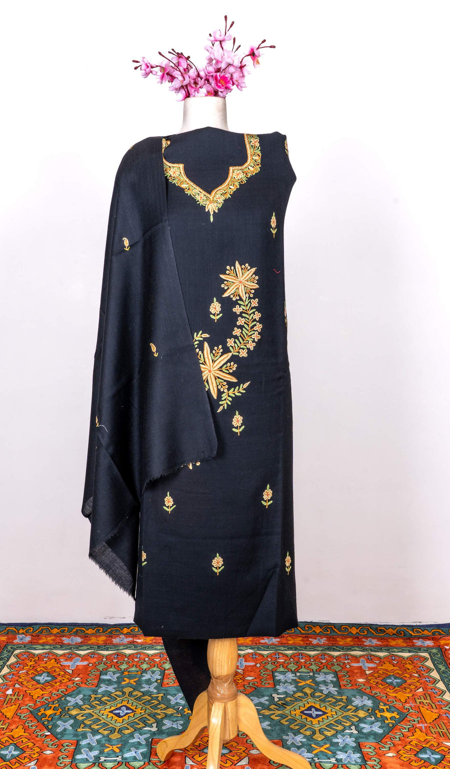 Midnight Bloom Sozni Hand Embroidered Suit in Fine merino wool