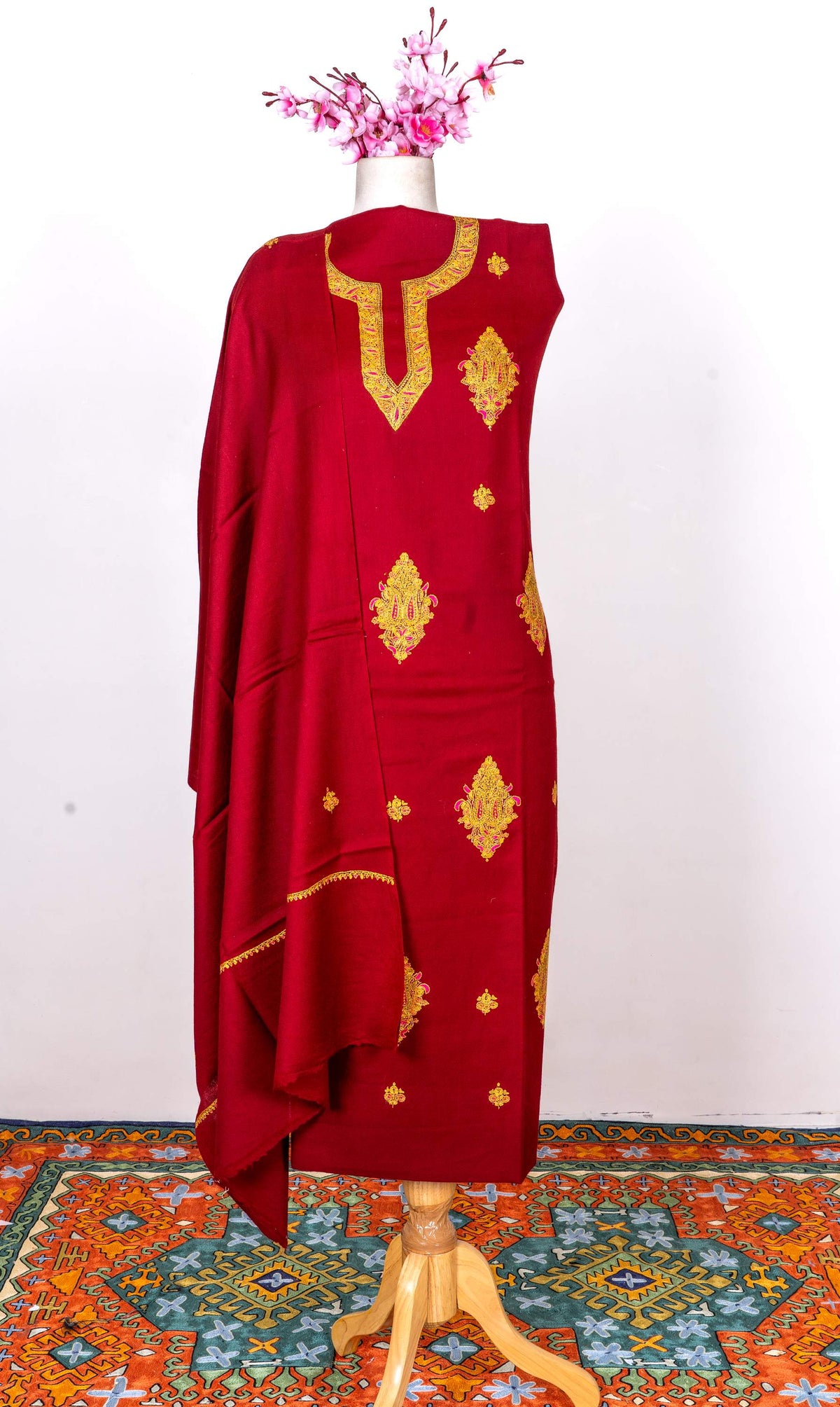 Crimson Heritage Sozni Hand Embroidered Suit in Fine merino wool