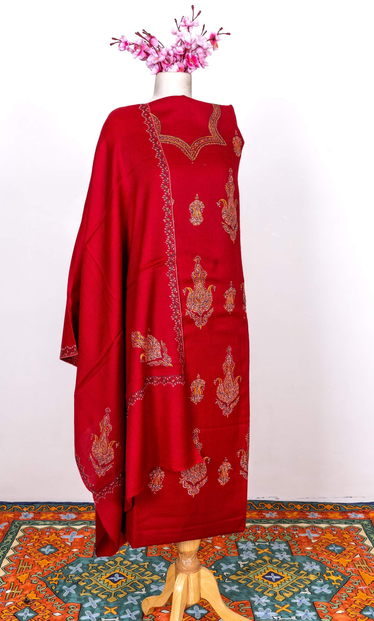 Royal Garnet Sozni Hand Embroidered Suit in Fine merino wool