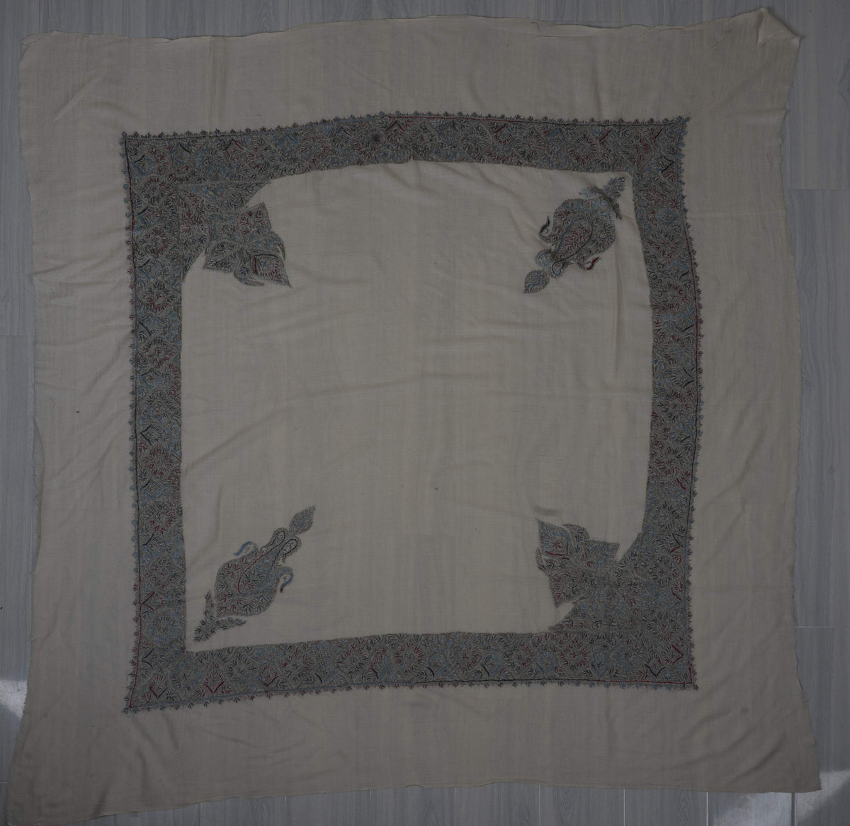 Glacier Bloom Rumal 58 inches — Sozni Hand Embroidered