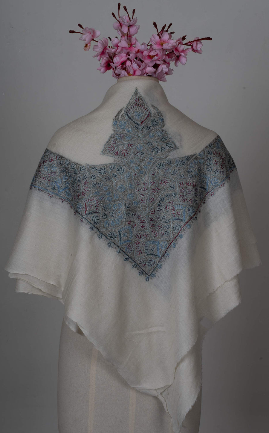 Glacier Bloom Rumal 58 inches — Sozni Hand Embroidered