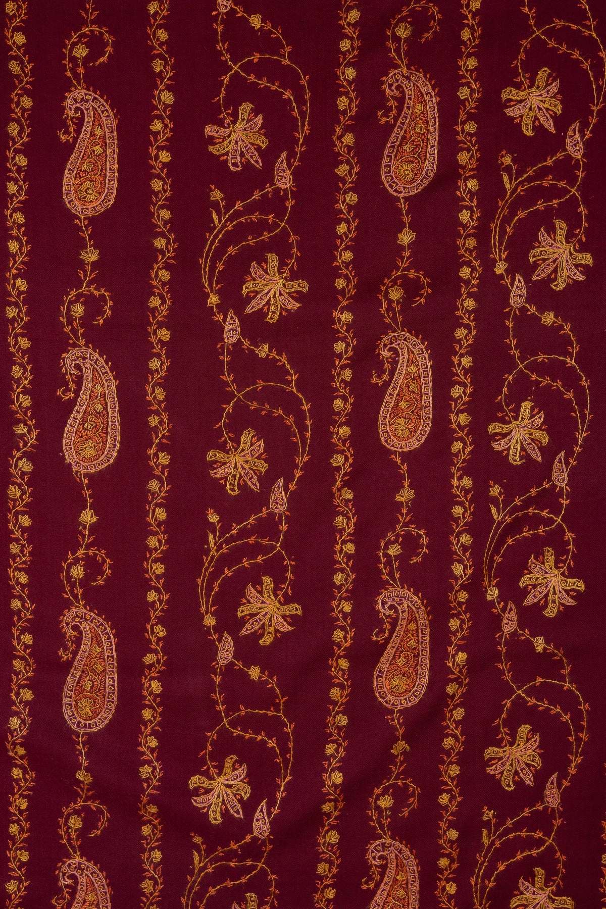 Maroon Harvest Sozni Hand Embroidered Merino Wool Shawl