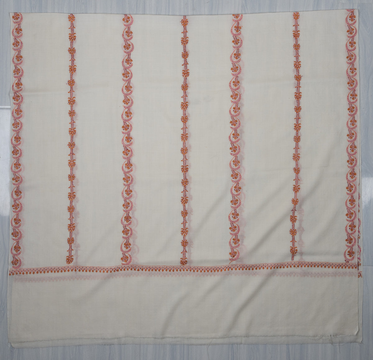 Coral Veil Sozni Hand Embroidered Merino Wool Shawl