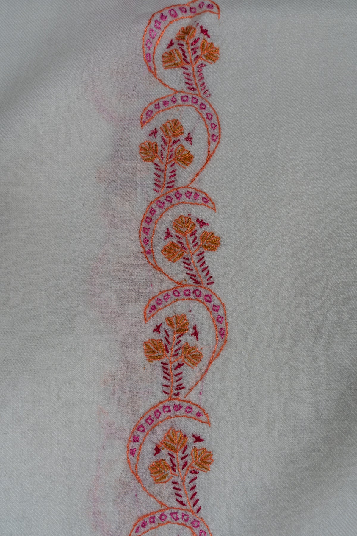 Coral Veil Sozni Hand Embroidered Merino Wool Shawl