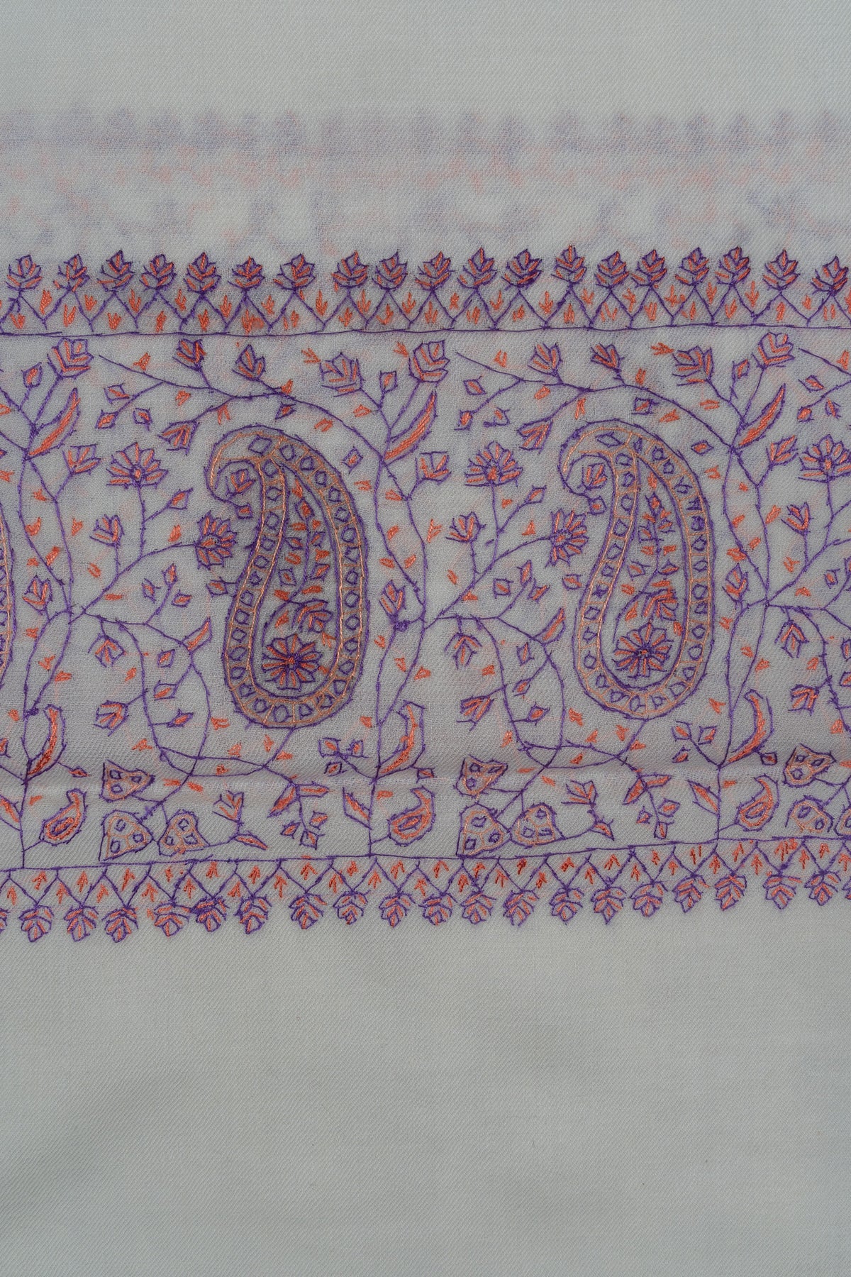 Ivory Orchid Sozni Hand Embroidered Merino Wool Shawl
