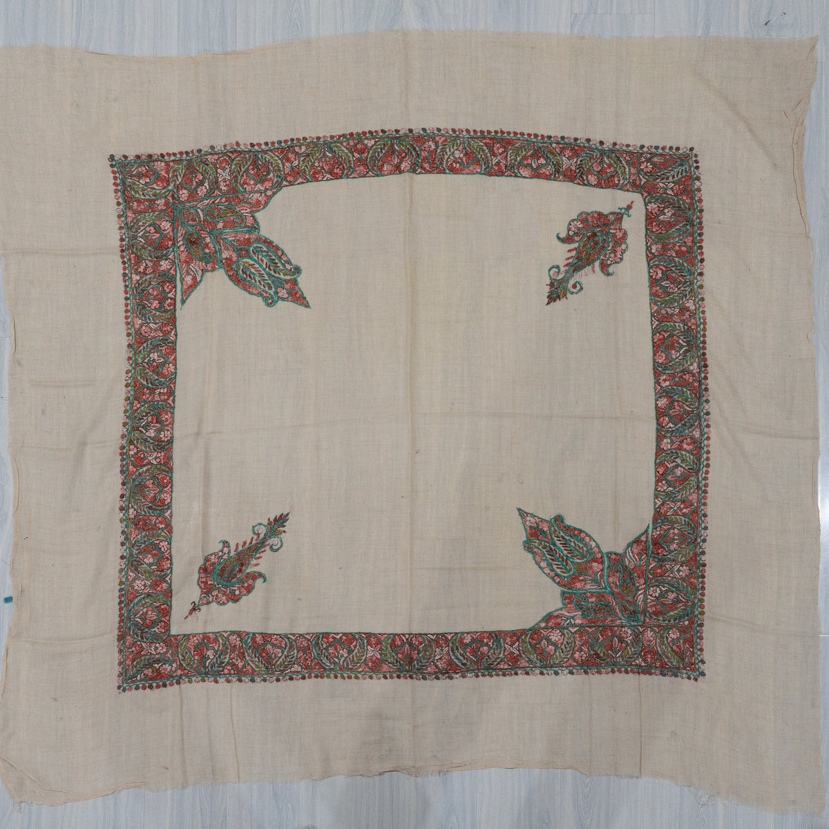 Rose Cedar Cashmere Rumal — Sozni Hand Embroidered