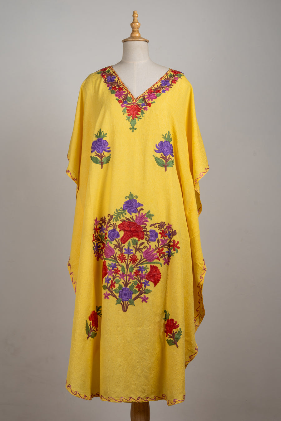 Floral Joy Aari Embroidered Kaftans in Lemon Yellow