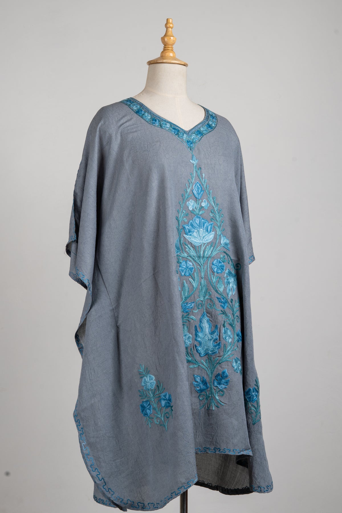 Misty Meadow Aari Embroidered Kaftans in Slate Grey
