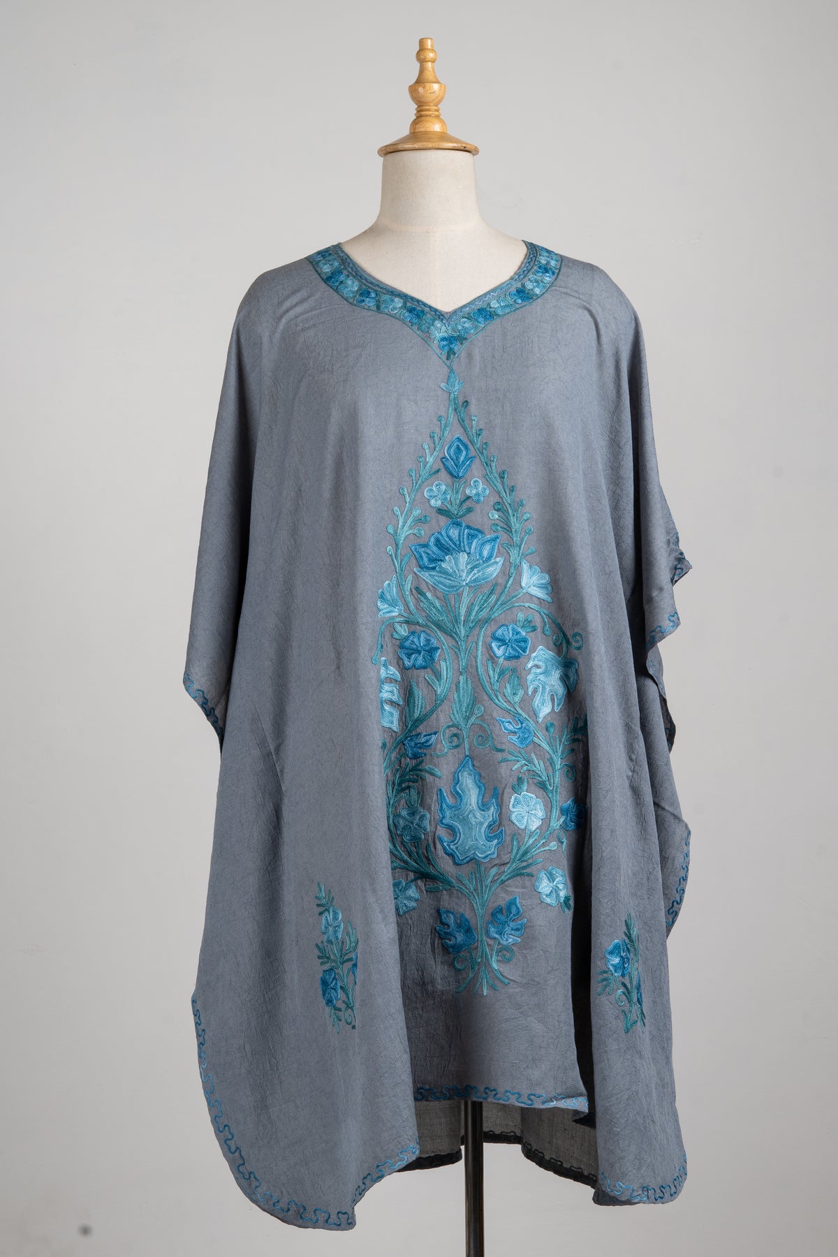 Misty Meadow Aari Embroidered Kaftans in Slate Grey
